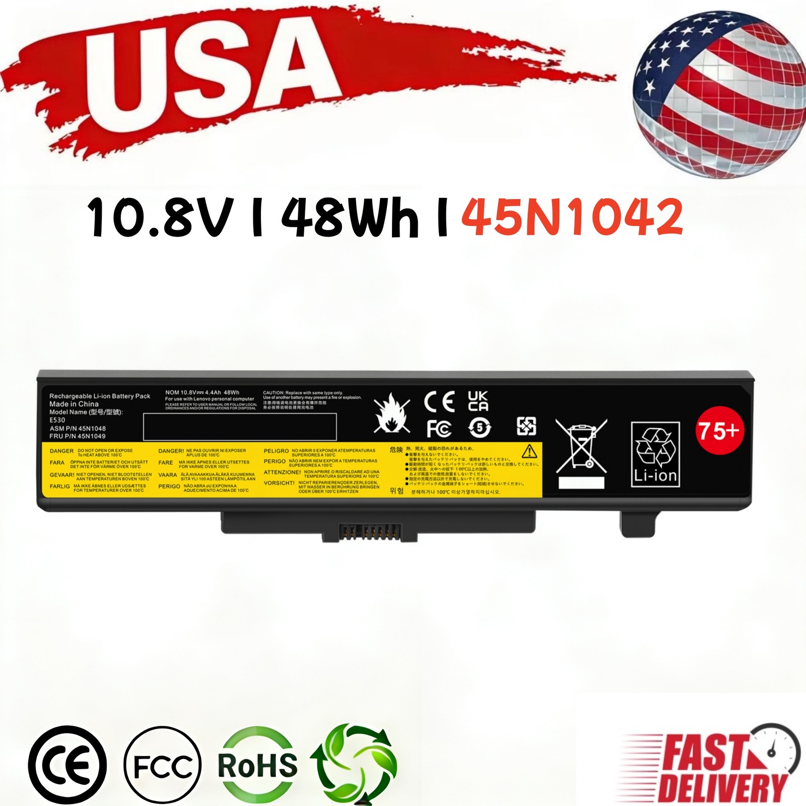 75+ Battery For Lenovo ThinkPad E430 E435 E535 E530 45N1048 45N1049 45N1055 NEW