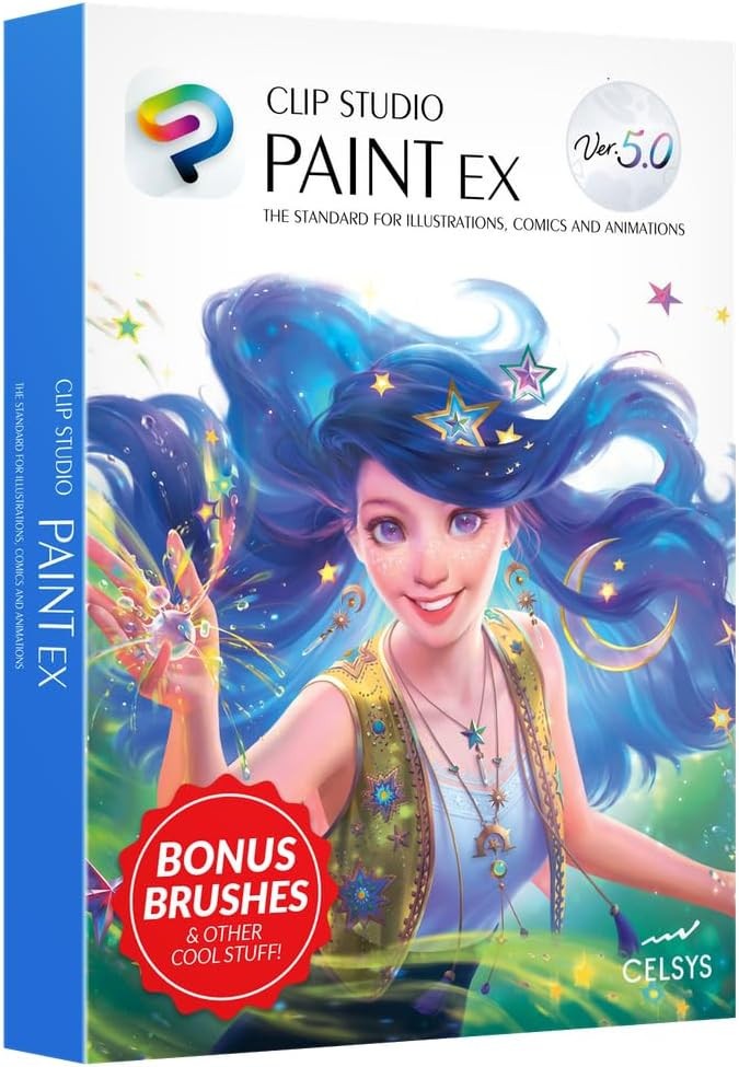 CLIP STUDIO PAINT EX - Version 5 - Perpetual I Retail Pack w/ Bonus Brushes