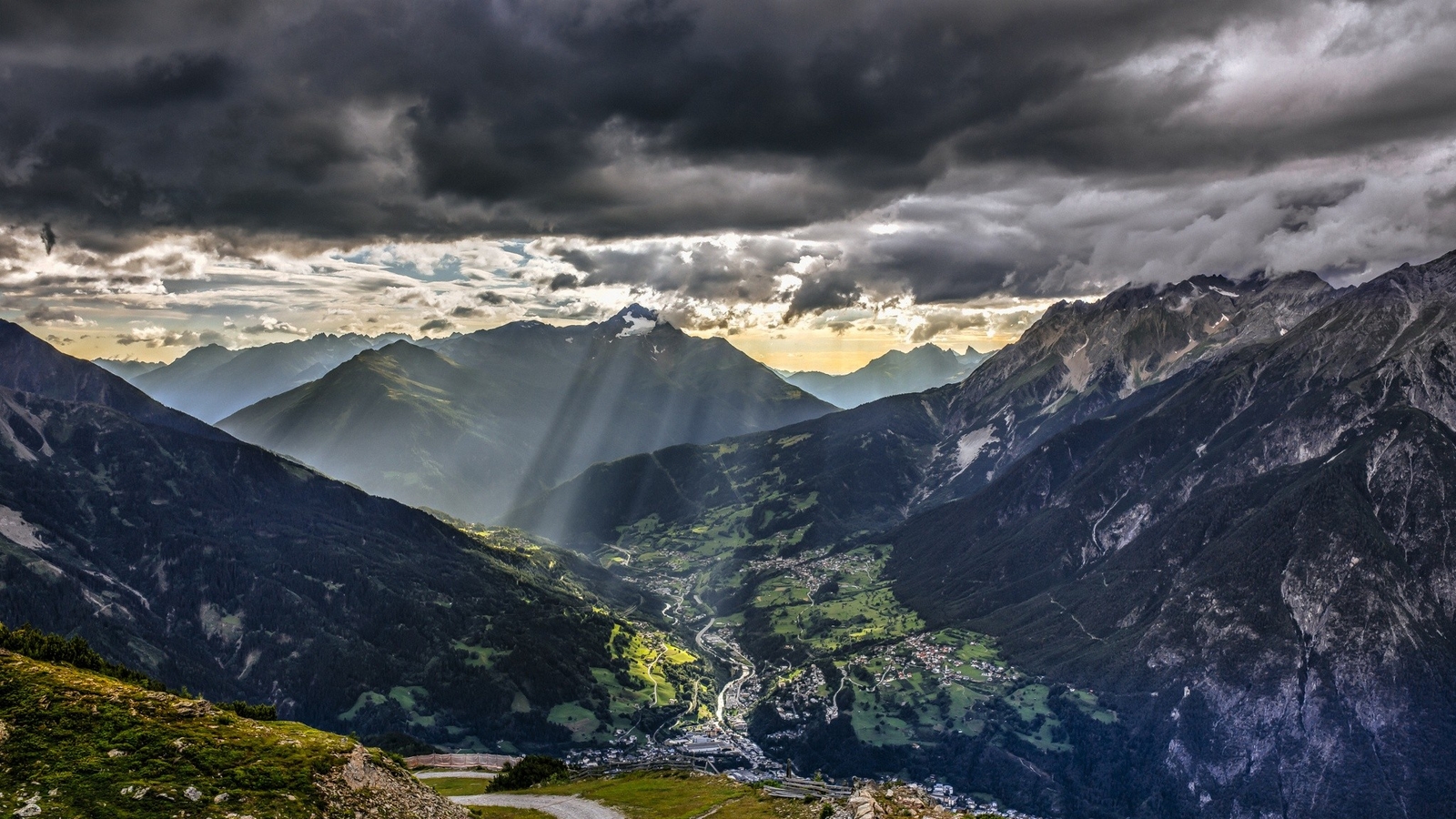 Landscape mountains road storm blue flowers dark green Custom Gaming Mat Desk