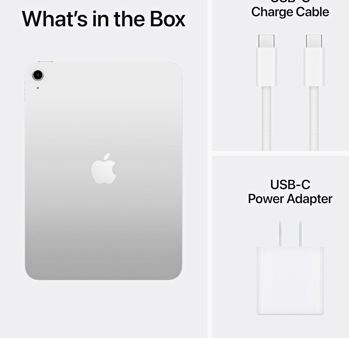 Apple iPad 10.9in 128GB Wi‑Fi Silver USB‑C w/ Cable & Power Adapter Bundle