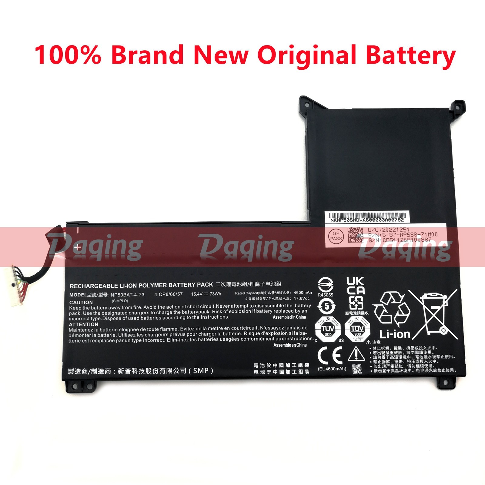 New Original NP50BAT-4-73 OEM Battery for Hasee TX8R7 TX9R7 TX9R9 X15AT X17AT