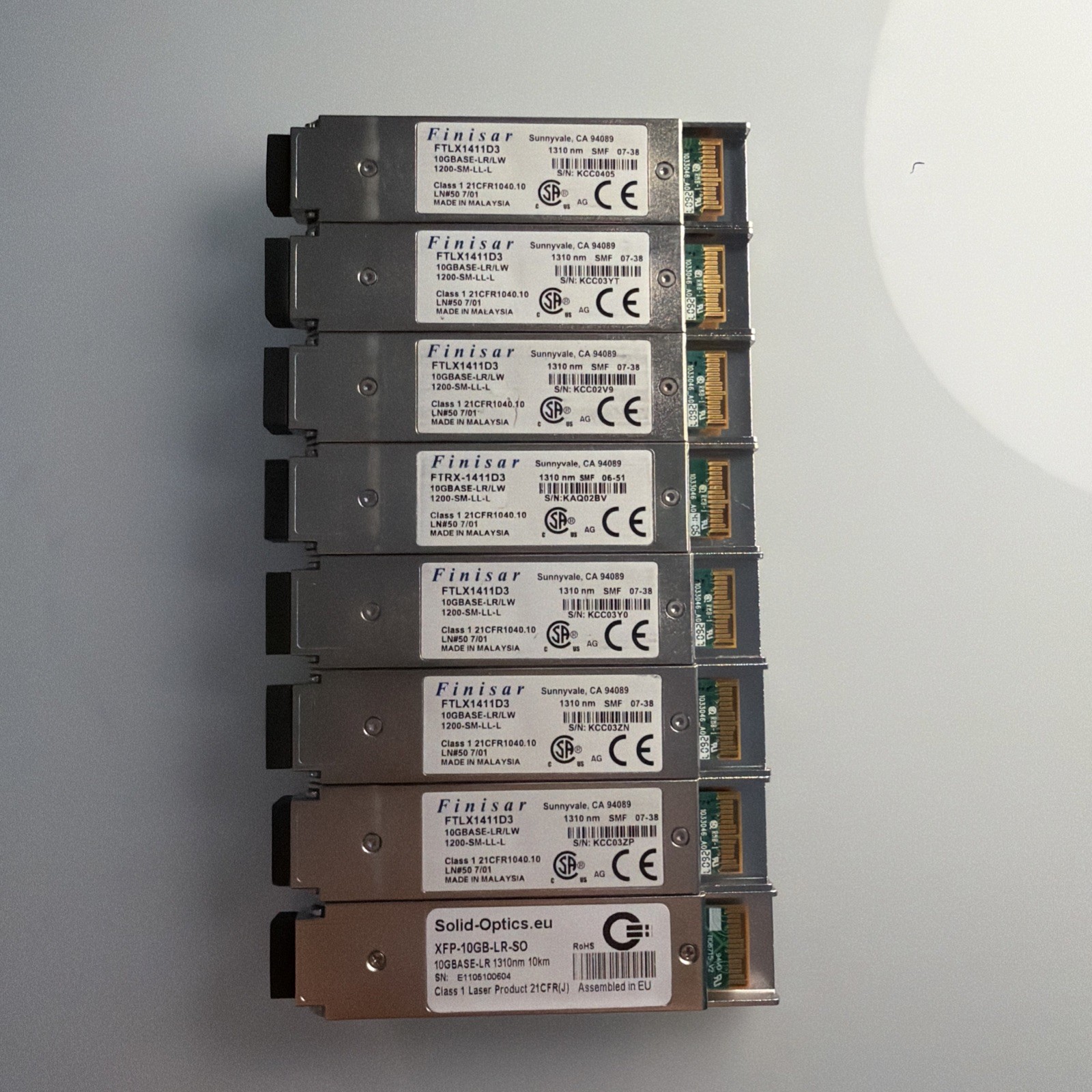 Lot of 7 Finisar FTLX1411D3 10GBASE-LR/LW 1310nm 10km XFP SingleMode Transceiver