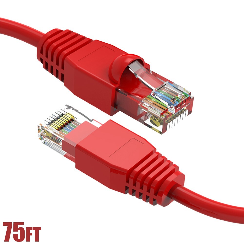 75FT Cat6A RJ45 Ethernet LAN Network Patch Cable UTP Copper Wire Gold 24AWG Red