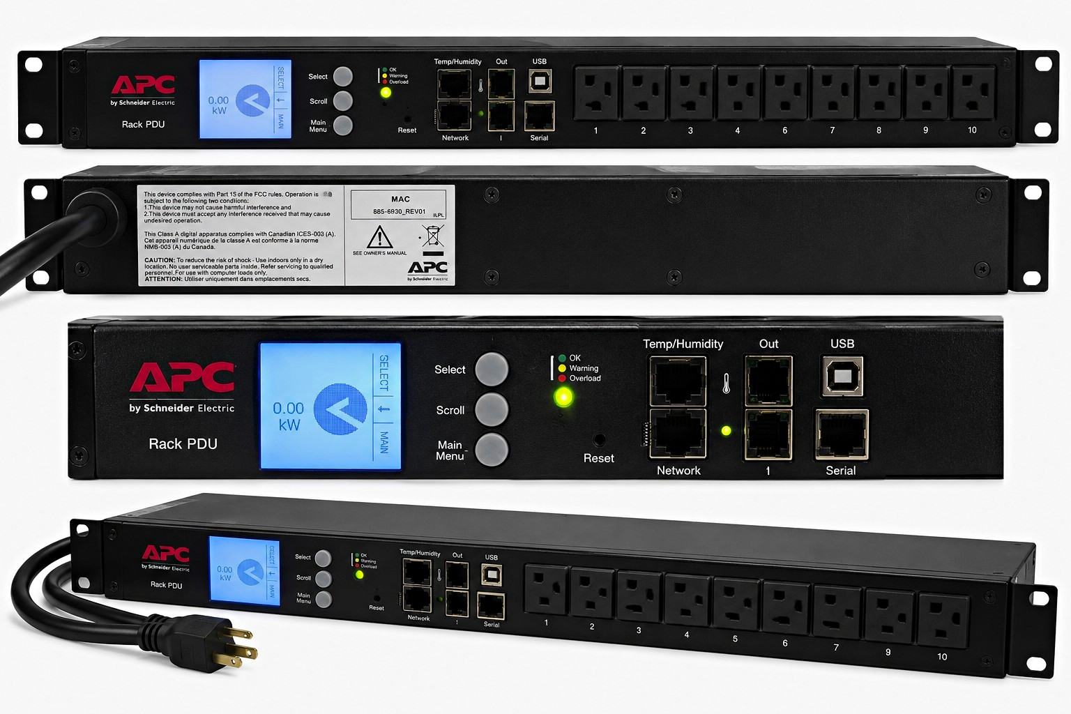 APC Rack PDU 10-Outlet Networked LCD 1U NEMA 5-15P 120V 15A Black