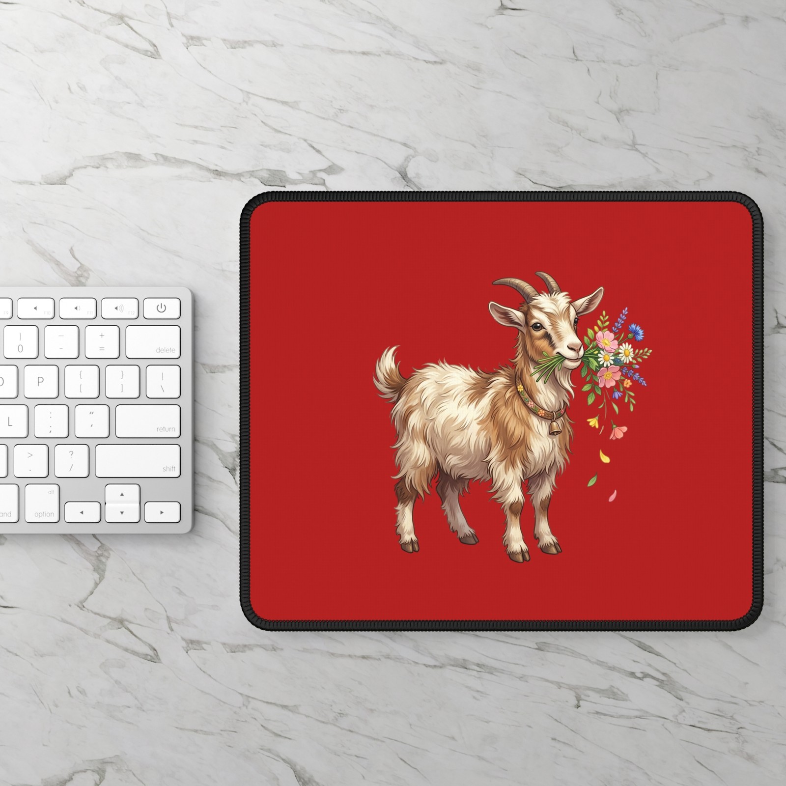 Floral Goat Gaming Mouse Pad | Cute Farm Animal Desk Mat