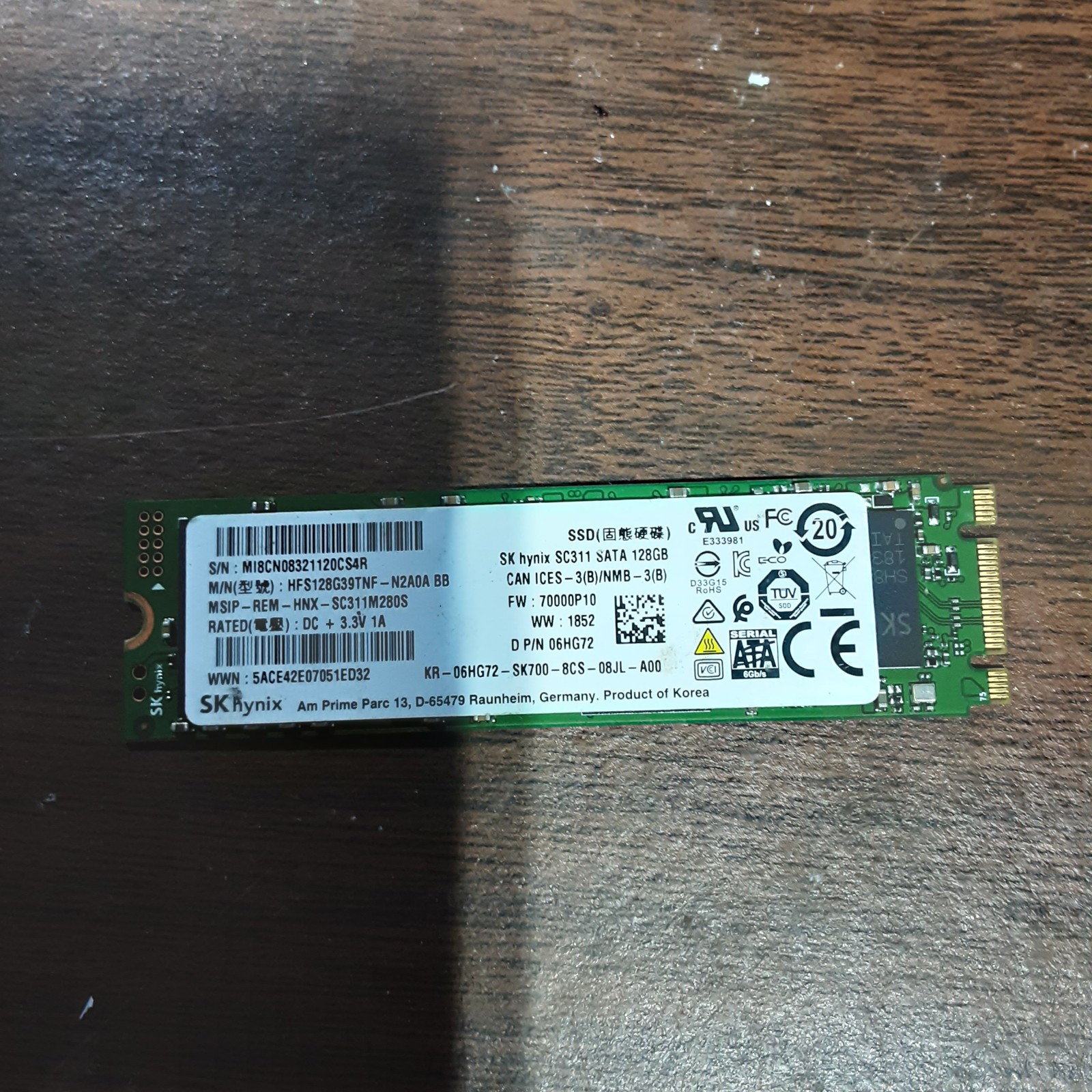 SK Hynix 128GB M.2 2280 SATA SSD SC311 HFS128G39TNF-N2A0A Dell 06HG72