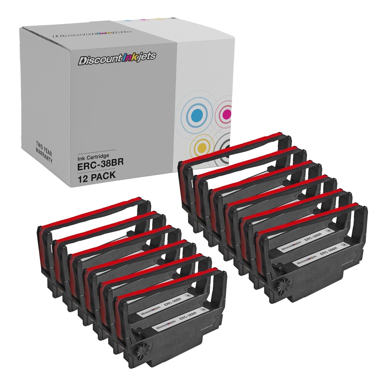 12 pk for Epson ERC 30 / 34 / 38 Black & Red Ink Printer Ribbons TM Series