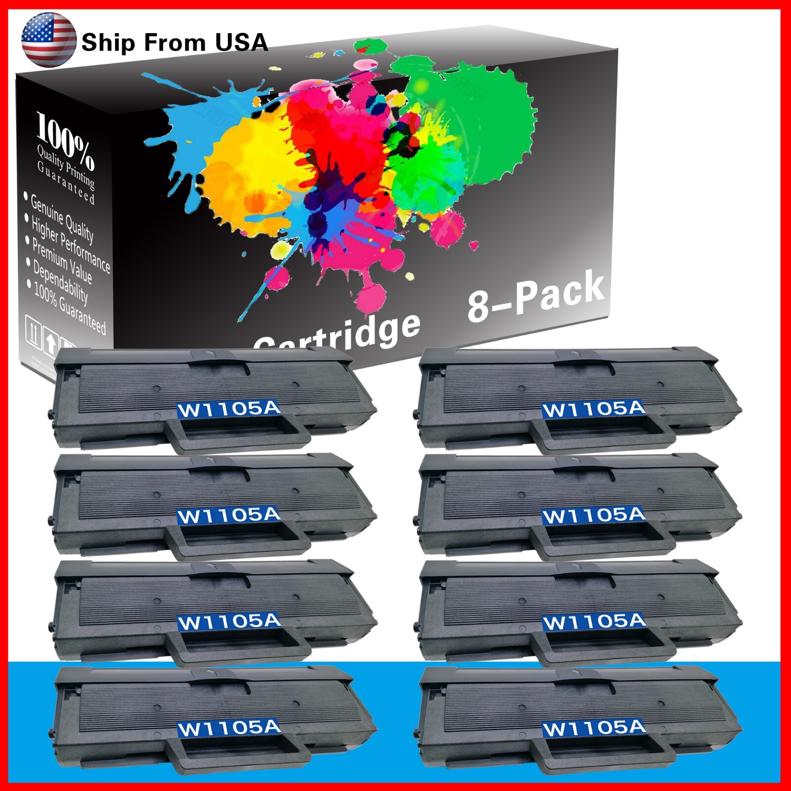 8PK 1105A Toner Cartridge W1105A 105A for MFP 135a 135w Printer
