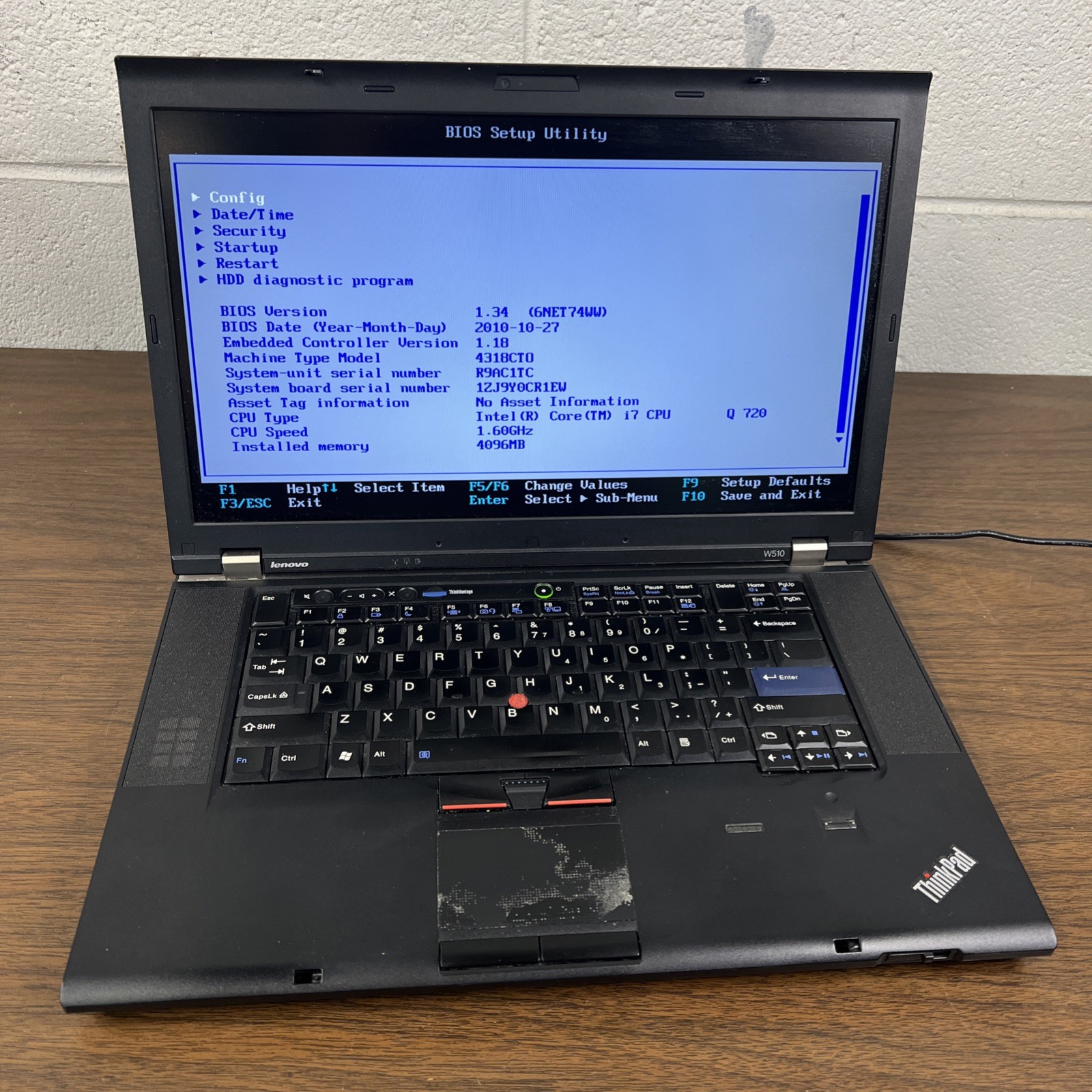 Lenovo ThinkPad W510 15.6" Intel Core i7-720QM 1.60GHz 4GB RAM - NO HDD/OS/BATT
