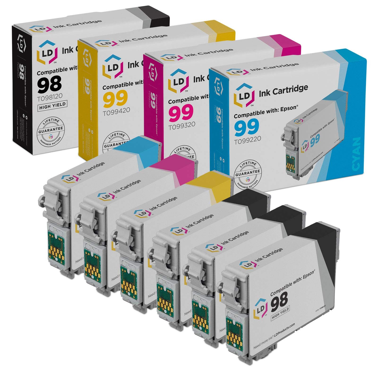 LD Reman Ink Cartridge for Epson T098 T099 6 Set T098120 T099220 T099320 T099420
