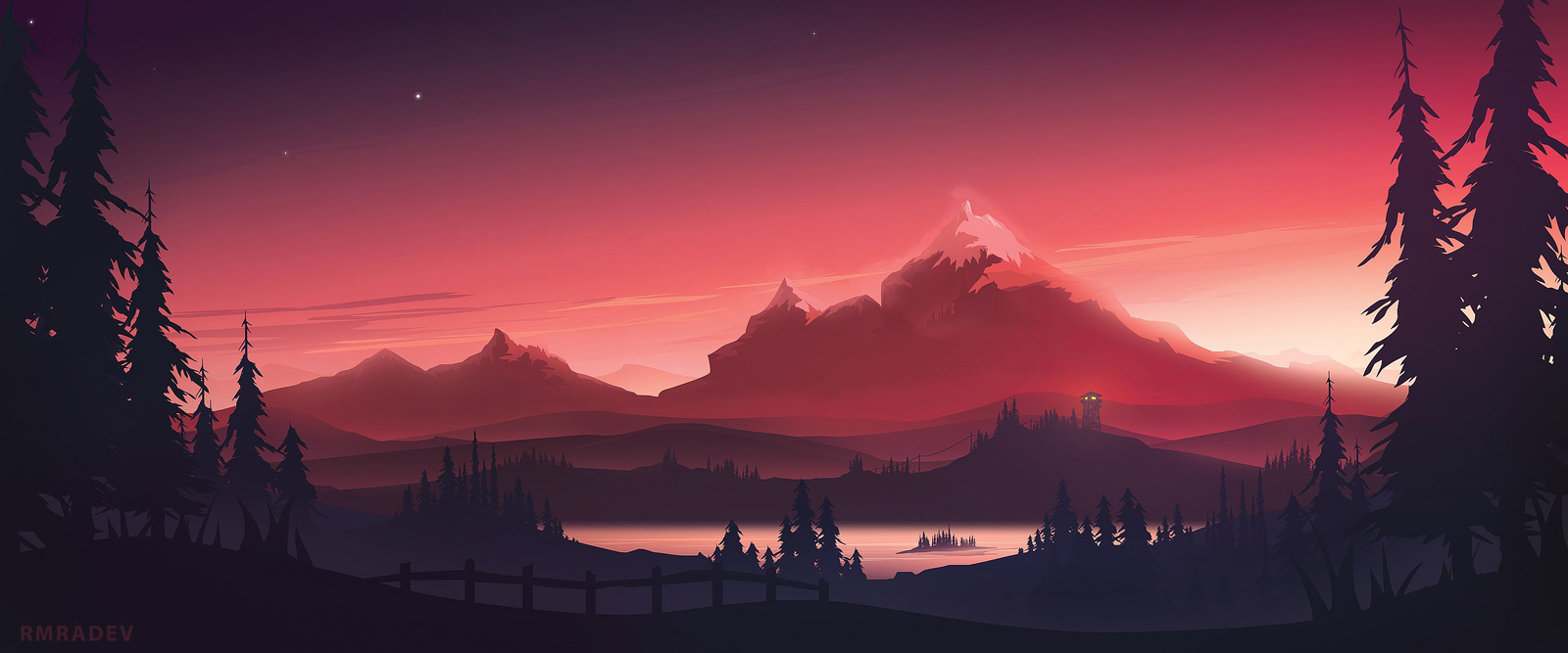 Landscape  painting sunset lake mountains rmradev Custom Gaming Mat Desk