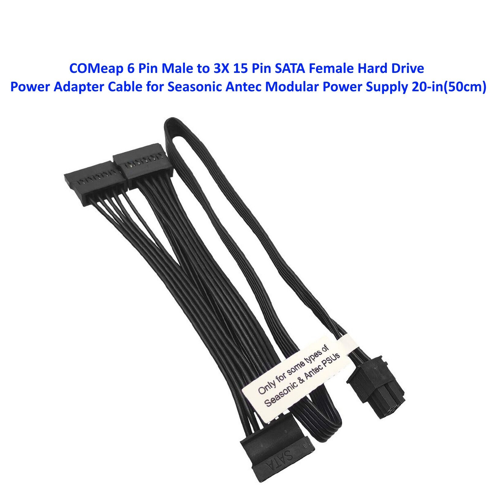 COMeap 6 Pin Male to 3X 15 Pin SATA Female Hard Drive Power Adapter Ca