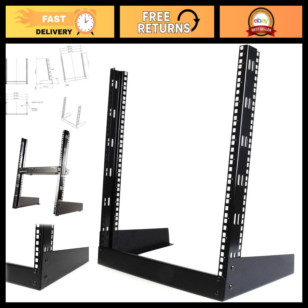 12U 2-Post Open Frame Rack - 19in Desktop Server Storage, 110lb Capacity, TAA Co