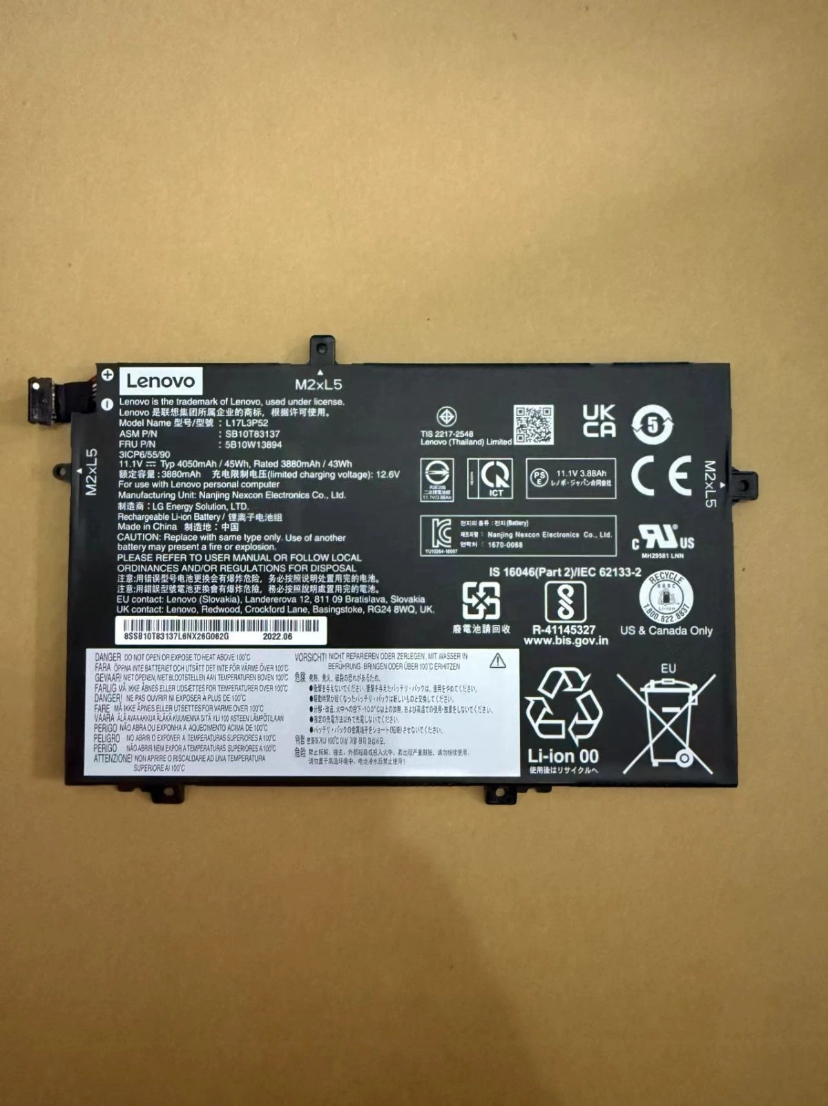 Original L17L3P52 01AV463 Battery for Lenovo ThinkPad L490 L480 L580 L14 L15 NEW