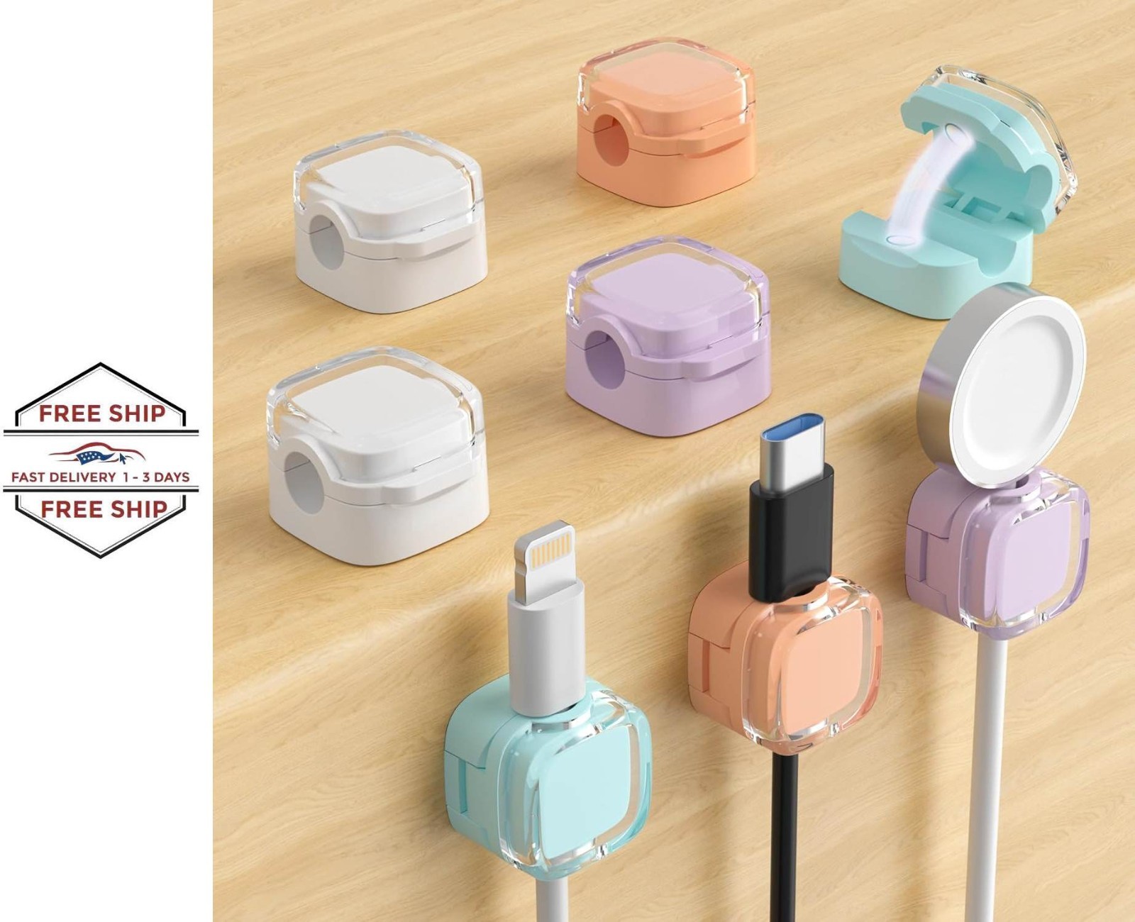 Clips magnéticos para cables, organizador de cables ajustable (paquete de 8)