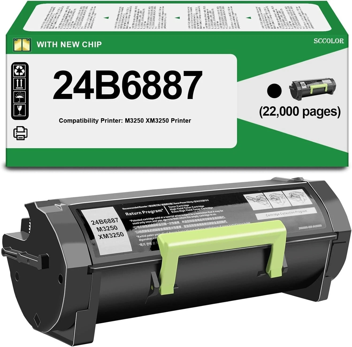 24B6887 M3250 XM3250 Black Toner Cartridge Compatible Lexmark M3250 Printer 2489