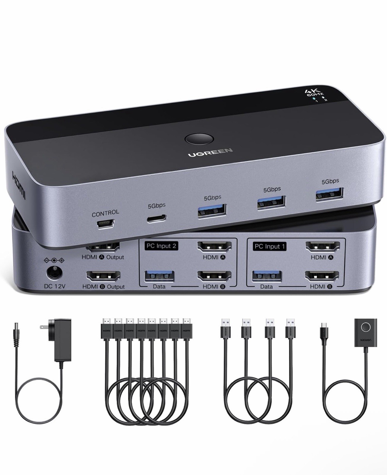 UGREEN HDMI KVM Switch 2 Monitors 2 Computers 4K@60Hz, with 4 USB 3.0 Ports