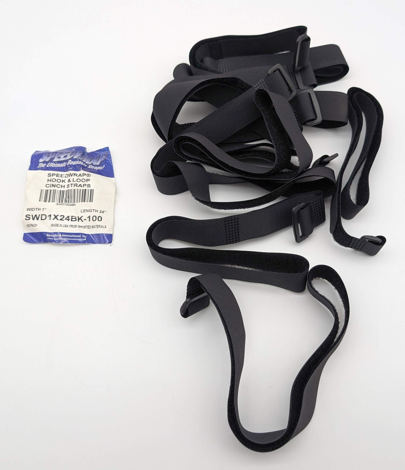 SpeedWrap Hook & Loop Cinch Straps 1" x 24" Speedtech SWD1X24BK Pack of 10
