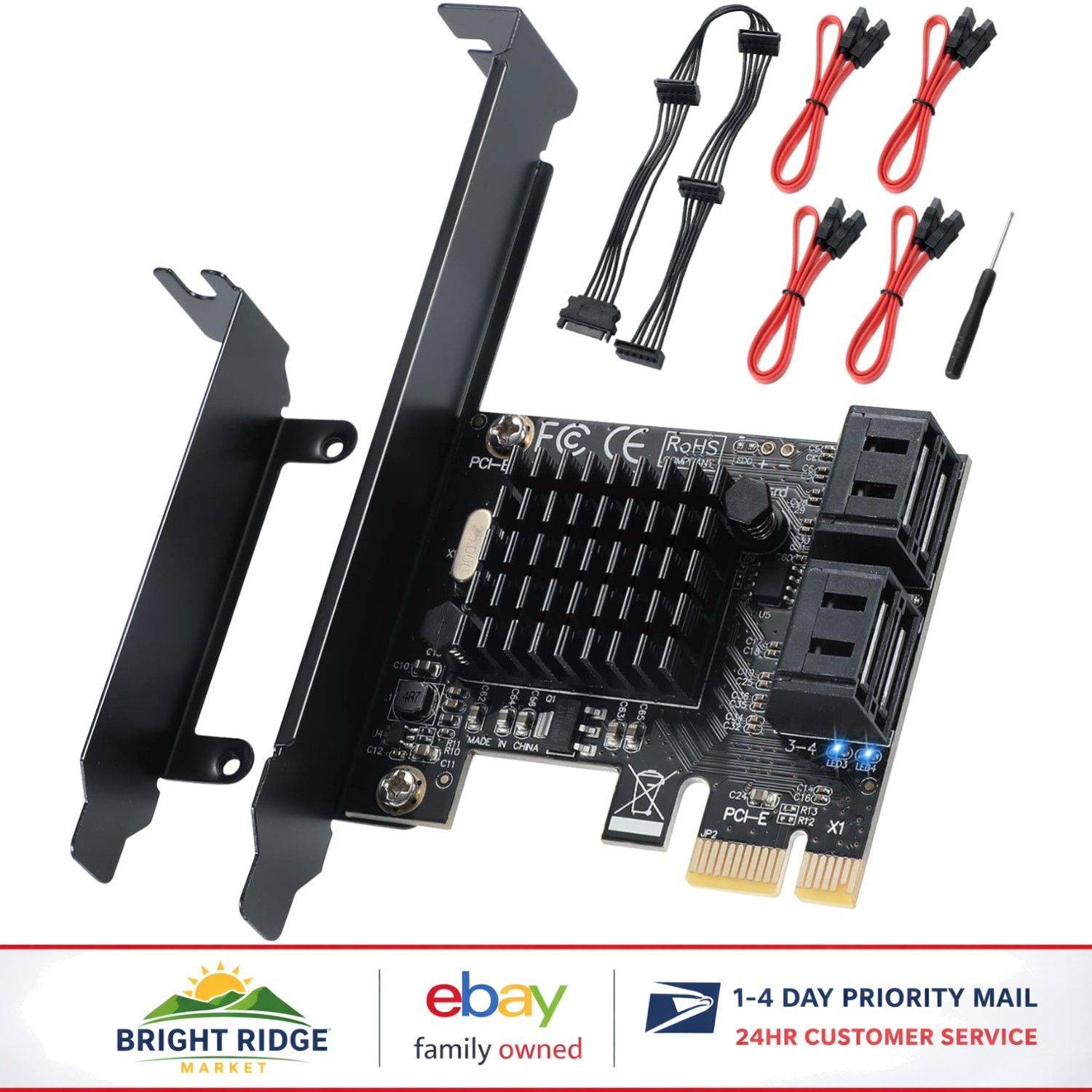 PCI-E X1 to 4 SATA Ports Card, Marvell Chipset for Enhanced Stability and Speed
