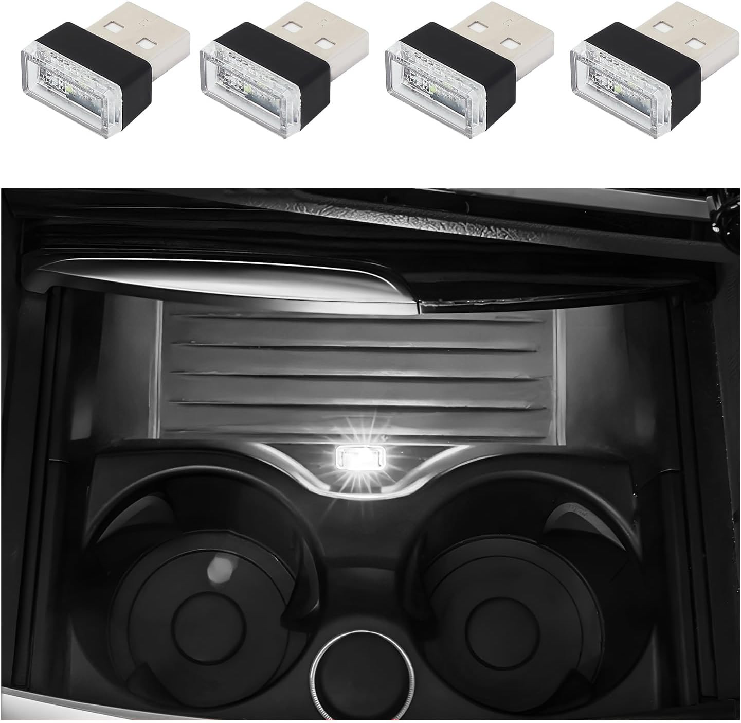 4 PCS USB LED Car Interior Atmosphere Lamp, Portable Mini LED Night Light, Plug-