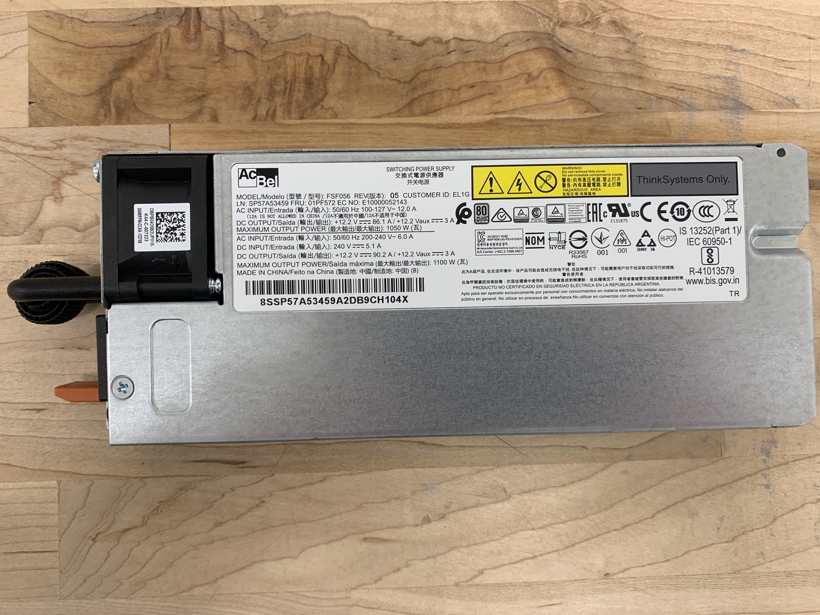 LENOVO THINKSYSTEM 1100W A/C POWER SUPPLY ACBEL FSF056-EL1G SP57A53459-13-CT 