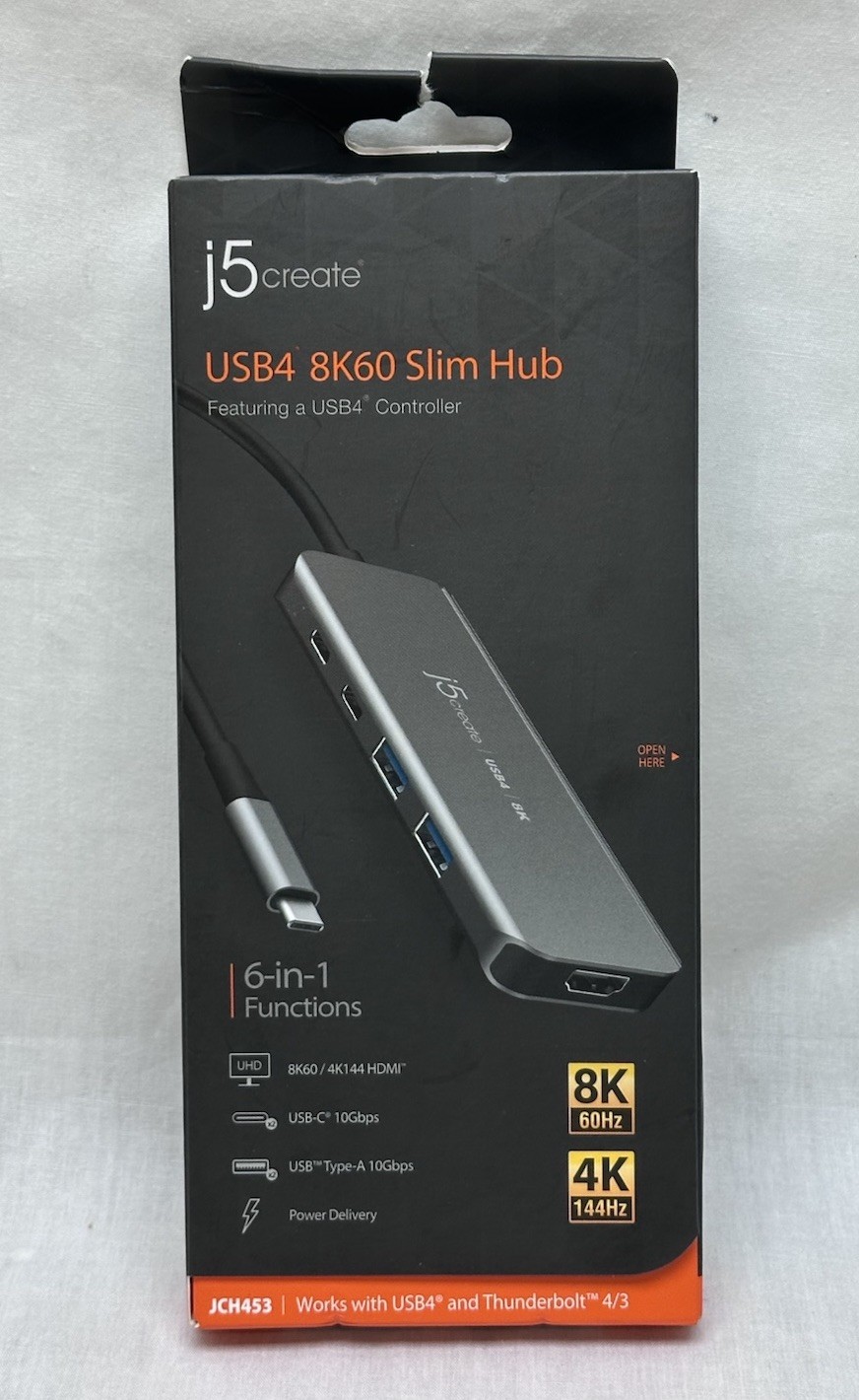 j5create USB4 8K60 Slim Hub - 6 in 1 USB4 Hub with 8K60/4K144 HDMI, PD Charging,
