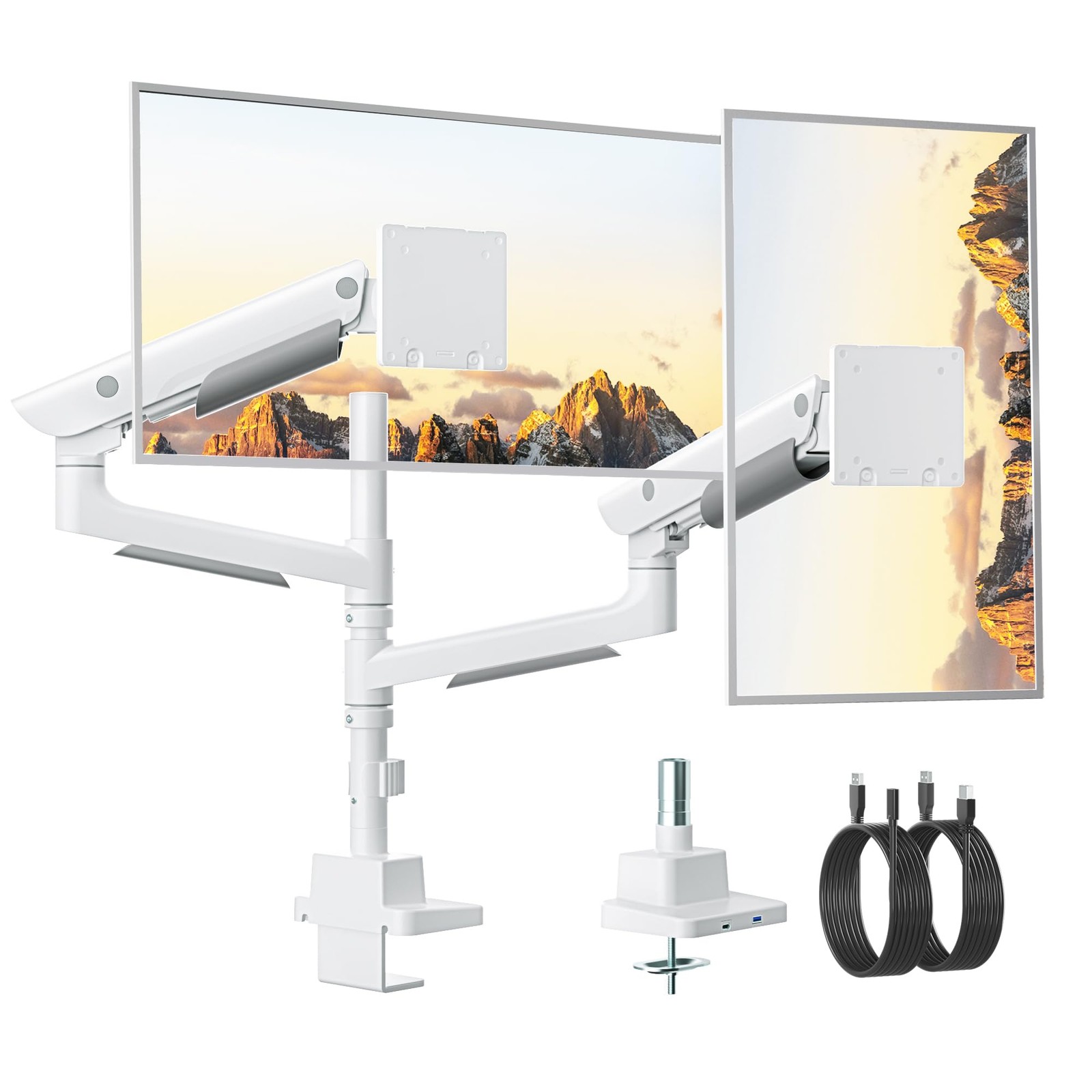 monTEK Sleek Aluminum Monitor Arm for 17–57” Dual with USB, White