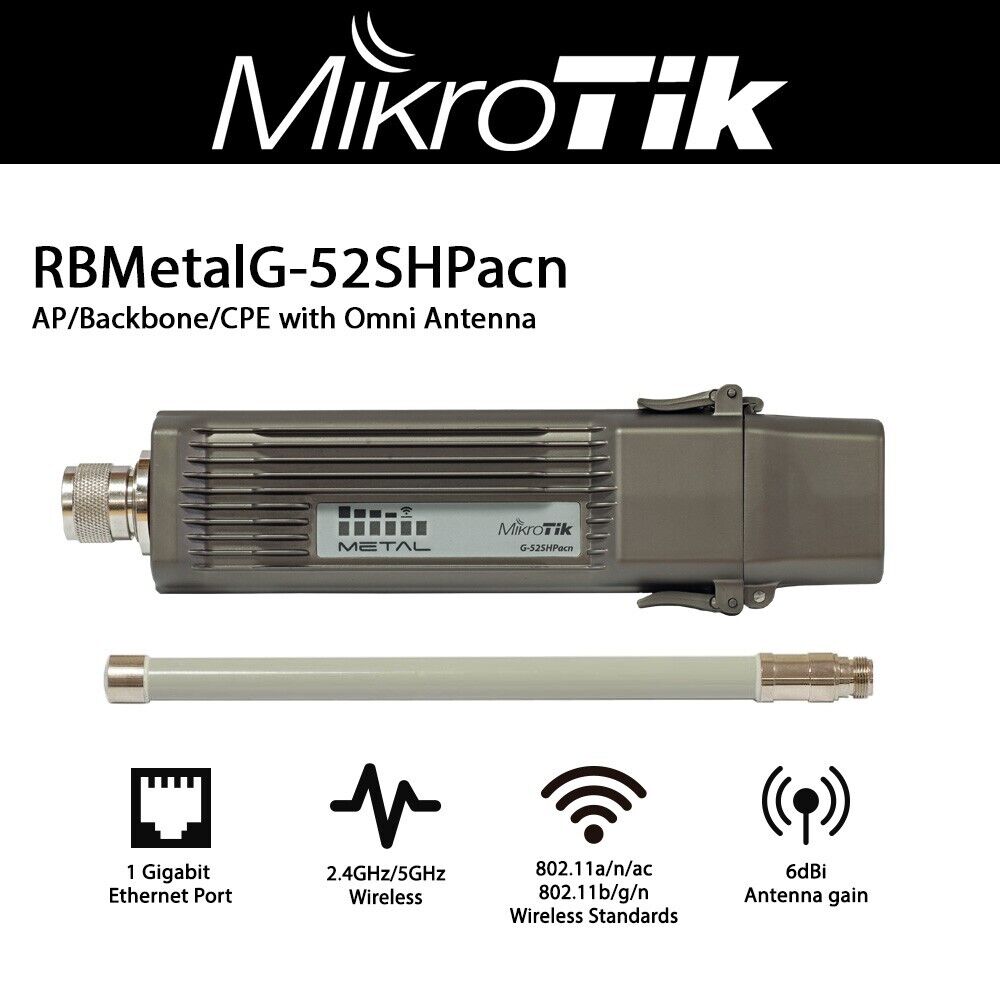 MikroTik RBMetalG-52SHPacn 2.4/5GHz Metal 52ac 11.abgnac 720MHz INTL VERSION