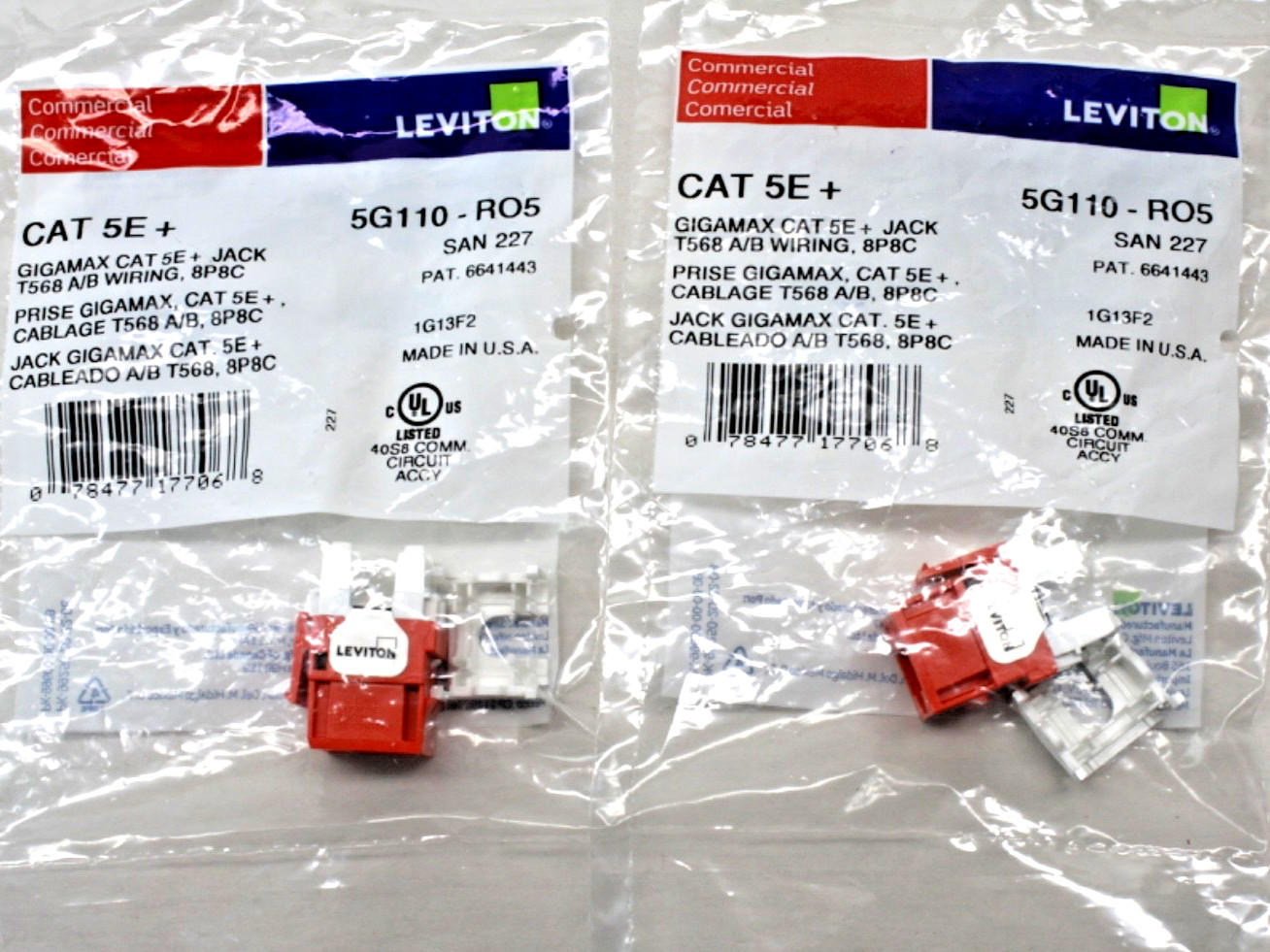 Lot of 2 Leviton 5G110-RO5 Extreme Cat 5e UTP QuickPort Jack orange