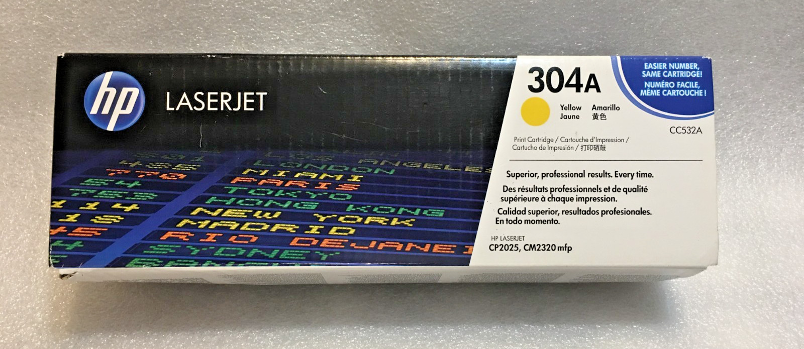 HP 304A (CC532A) Toner Cartridge - Yellow-New/Distressed Box.