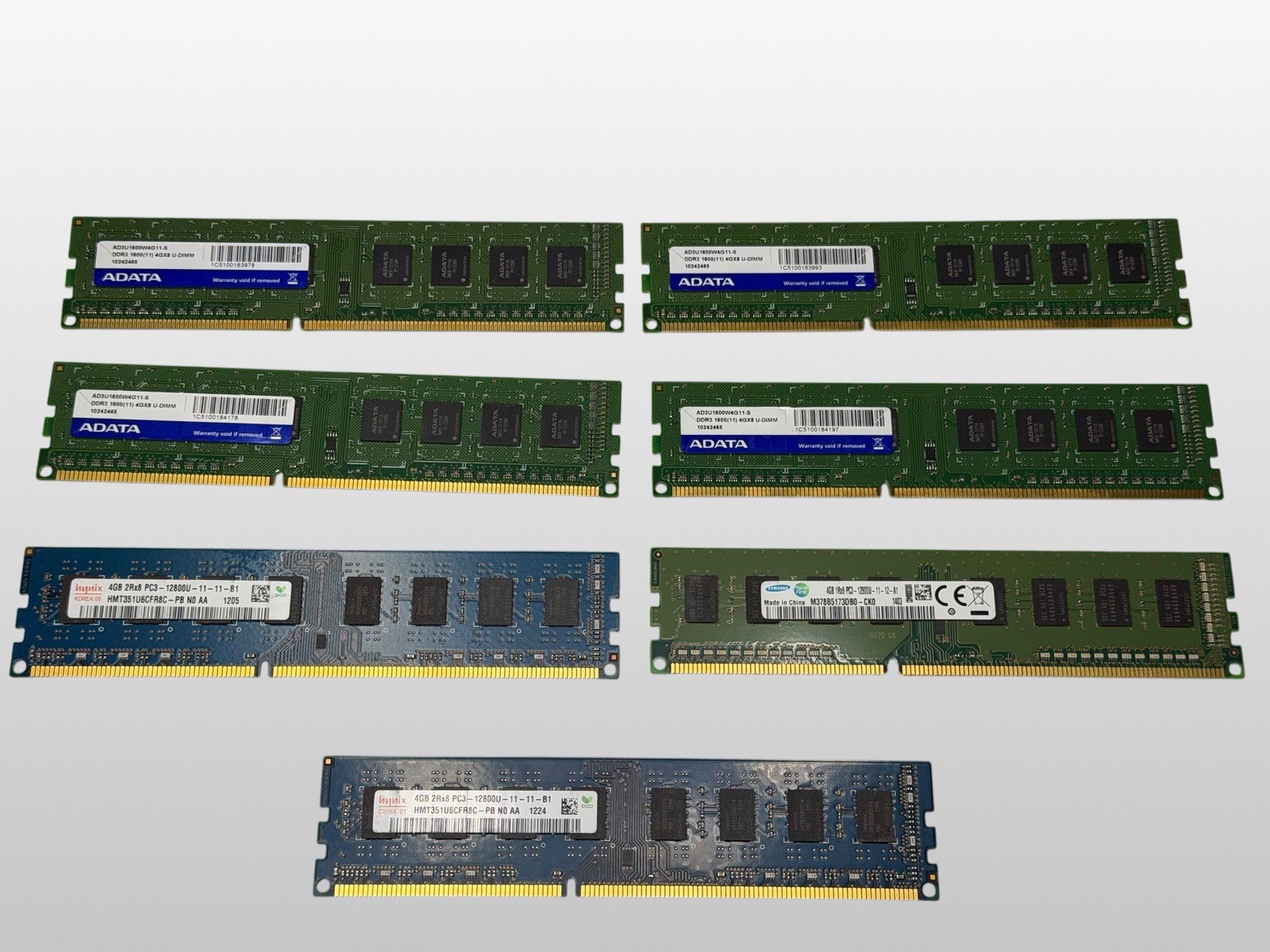 Lot of 7 Mixed Brands and Specifications / Desktop Memory Ram / Total 28Gb