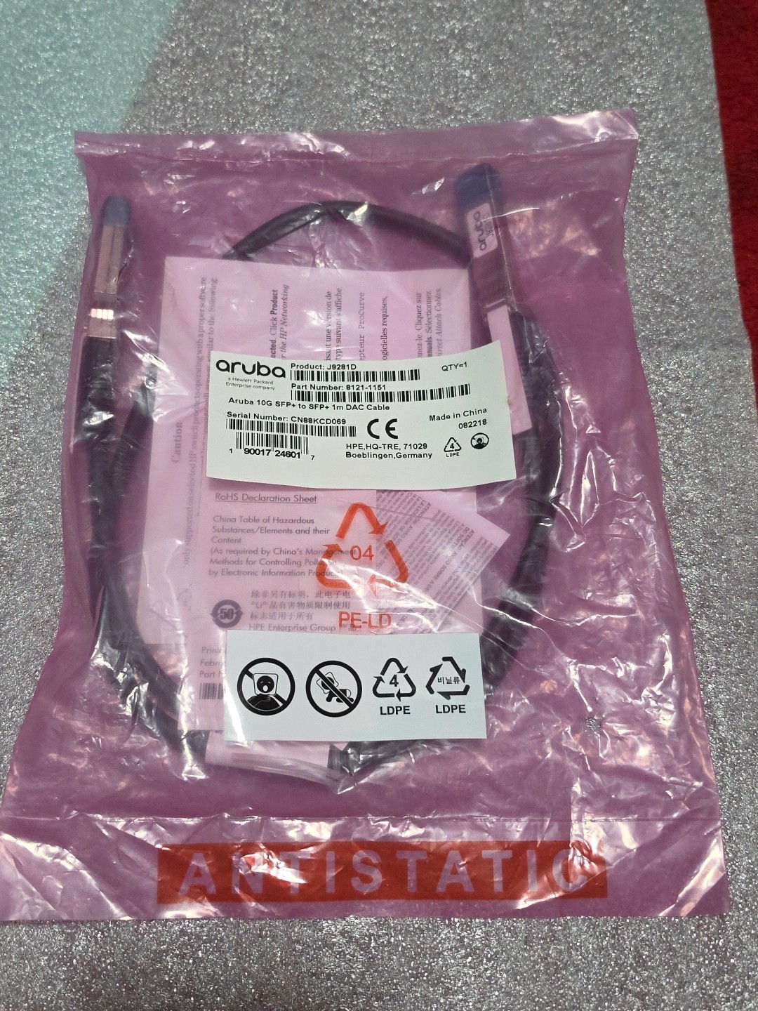 J9281D I Genuine HPE Aruba 10G SFP+ to SFP+ 1m DAC Cable 8121-1151 BRAND NEW