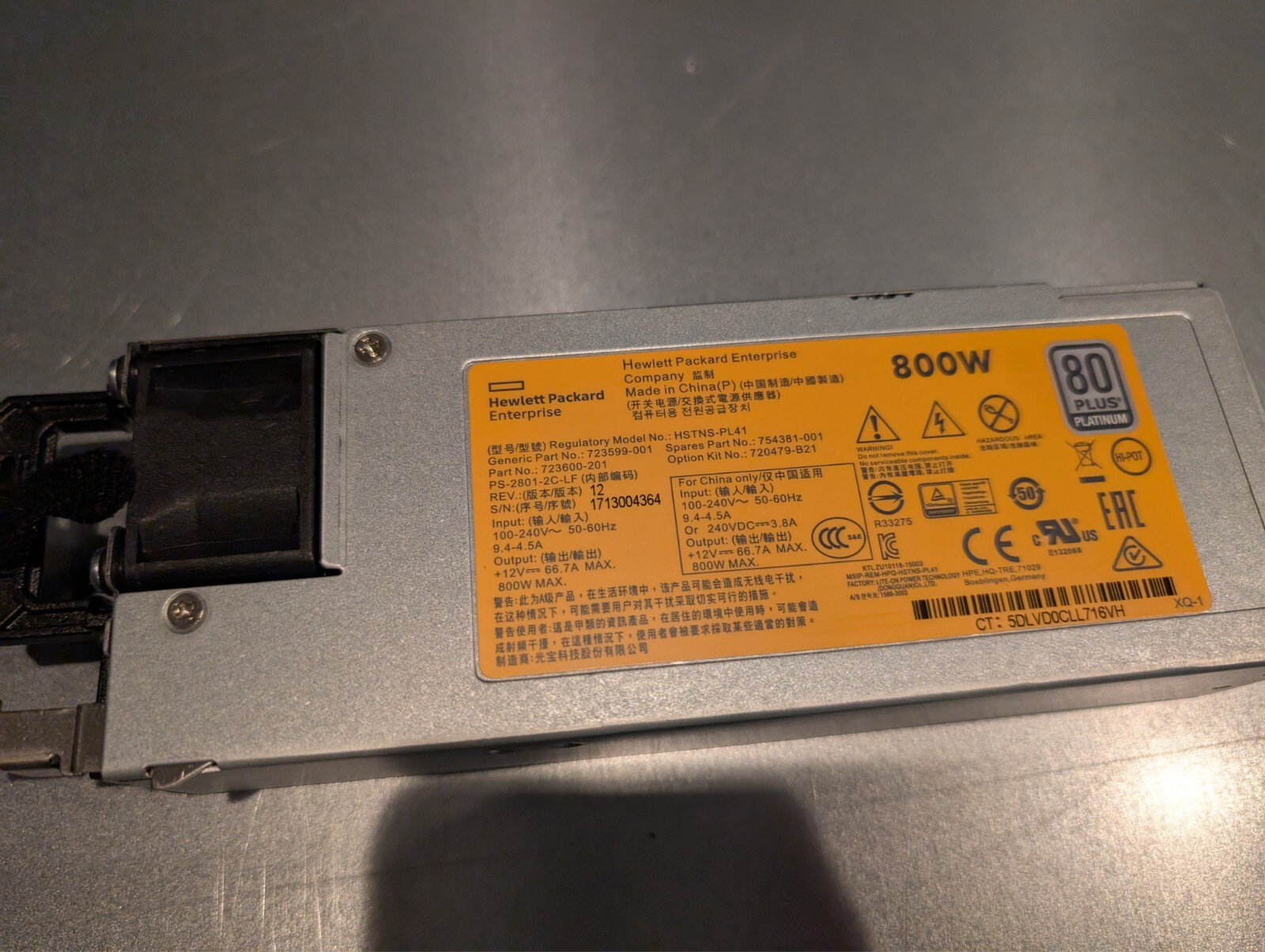HP 800W Flex Slot 80 + Platinum Power Supply 754381-001