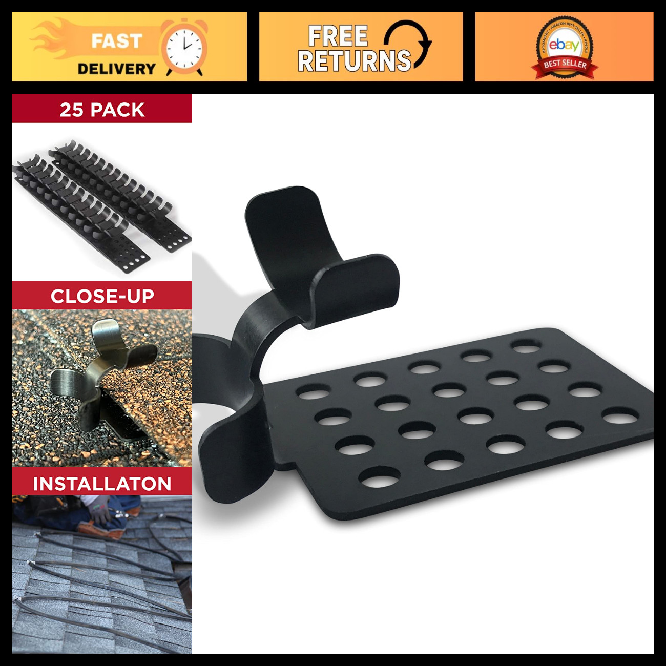 Heat Cable Clips for Roofs - 25 Pack, Snow Melting, Ice Prevention, Durable & Ea
