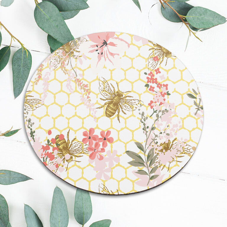 Floral Bee Honeycomb Flower Mouse Pad Mat Office Desk Table Accessory Girly Gift