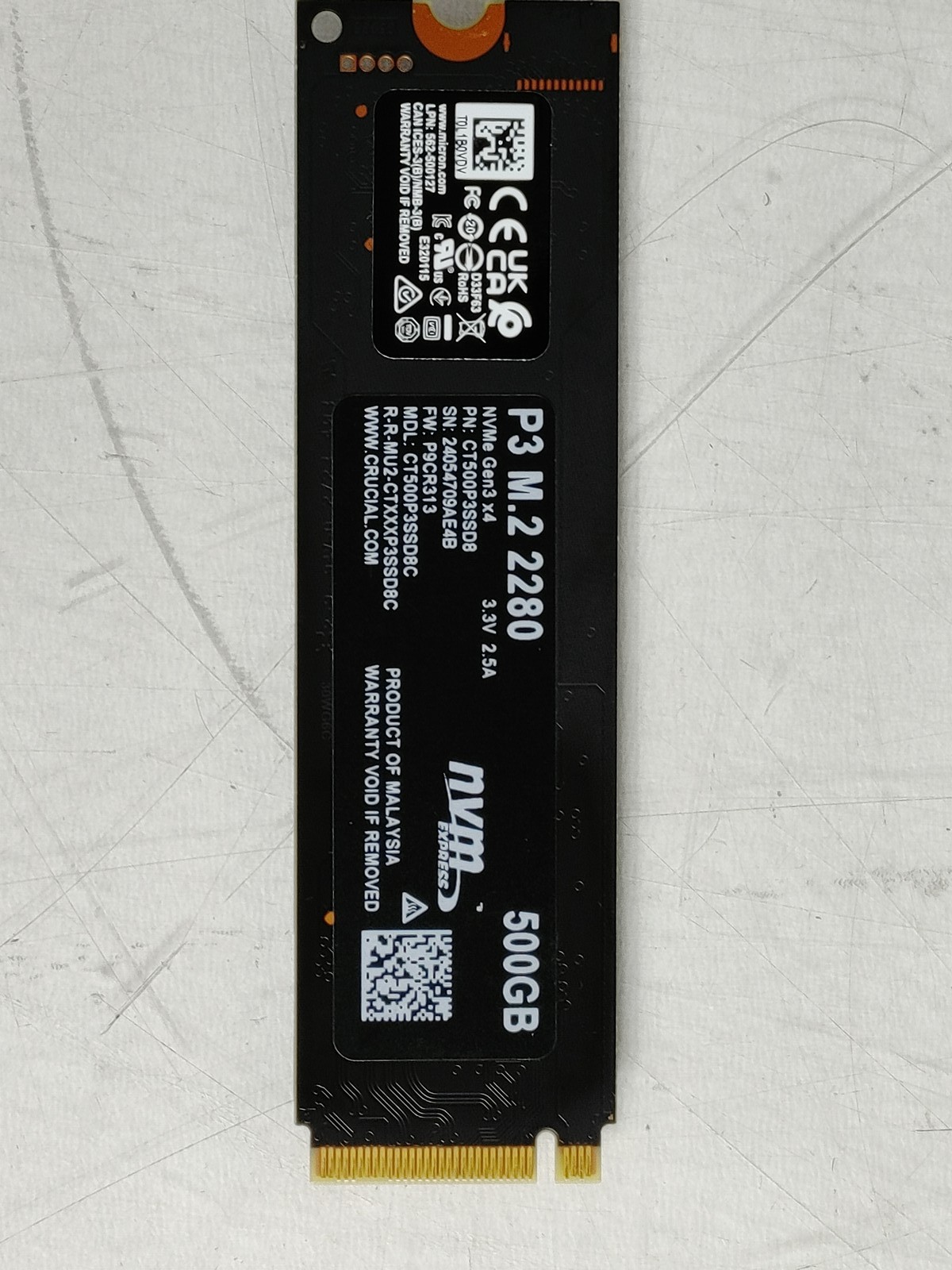 Crucial P3 CT500P3SSD8 500 GB PCIe Gen3  80mm Solid State Drive