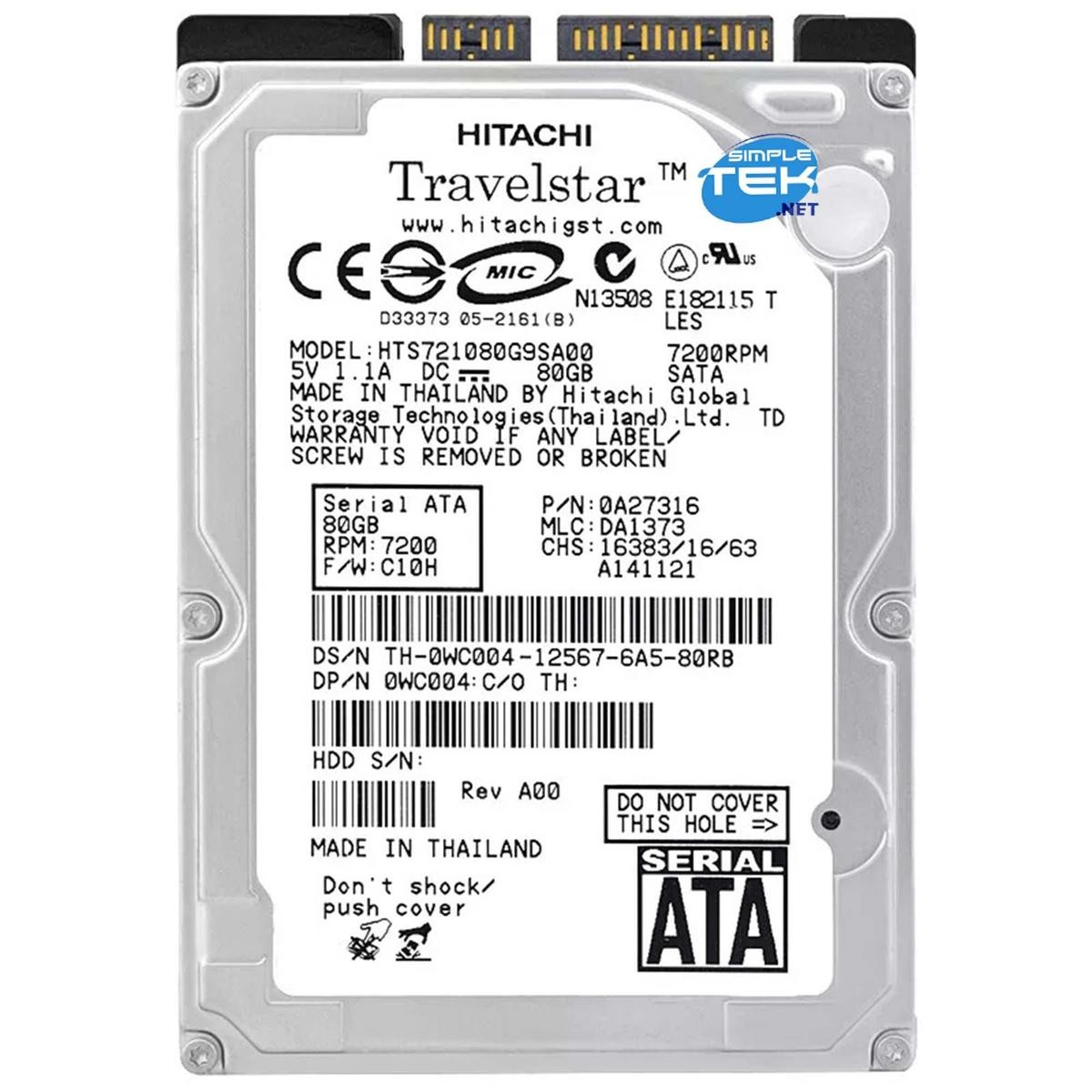 Hitachi 80GB 2.5" HDD SATA Hard Drive Notebook AIO PC