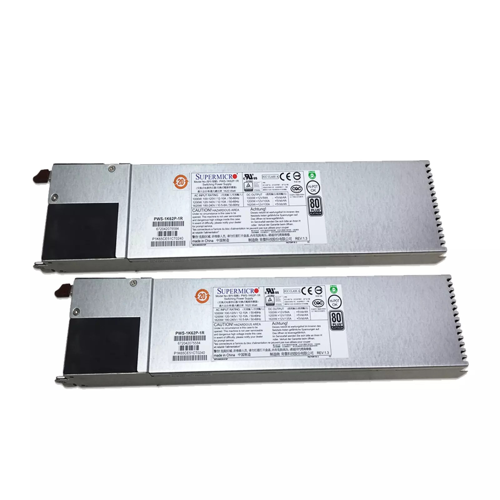 2x Supermicro PWS-1K62P-1R 1620W 1U Power Supply 80 Plus Platinum Redundant PSU