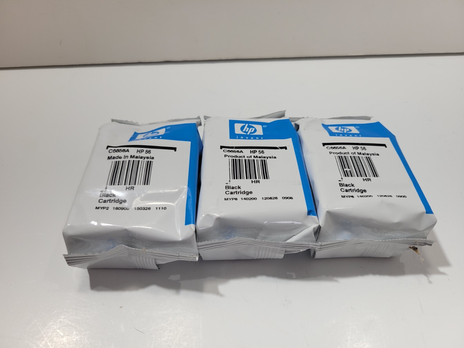 Lot of 3 Genuine HP 56 Black Ink Cartridges C6656A Sealed OEM - Made in Malaysia