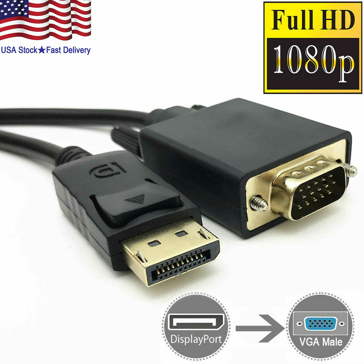50 Pcs 6 Feet Gold Plated DisplayPort DP Male to VGA Male Cable Cord For Lenovo