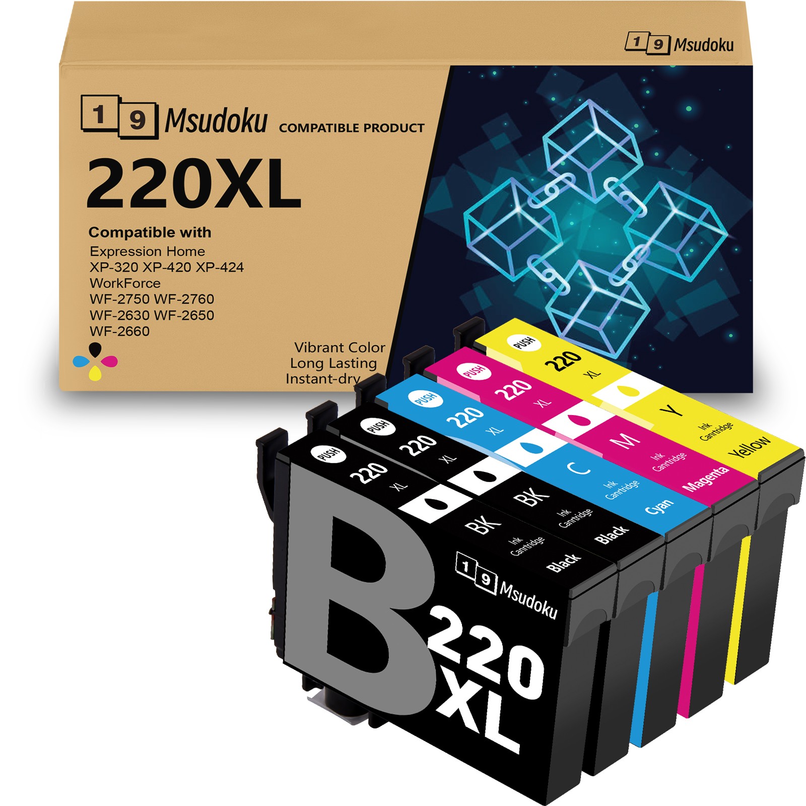 5PK 220XL T220XL Ink Cartridge for Epson XP420 WF-2750/2760 WF-2630 WF-2650 2660