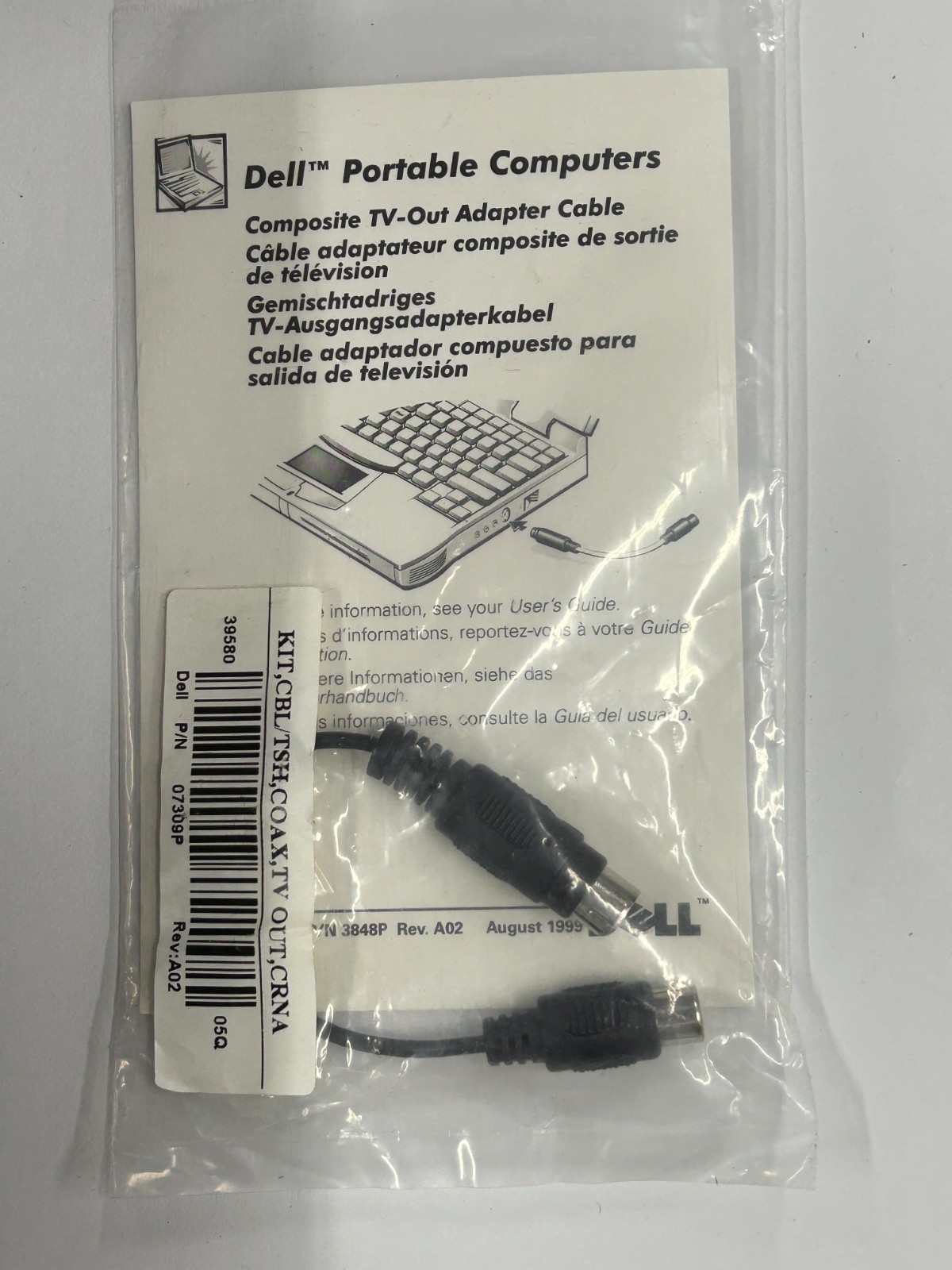 Dell Portable Computers Composite TV-Out Adapter Cable P/N 3848P Rev. A02