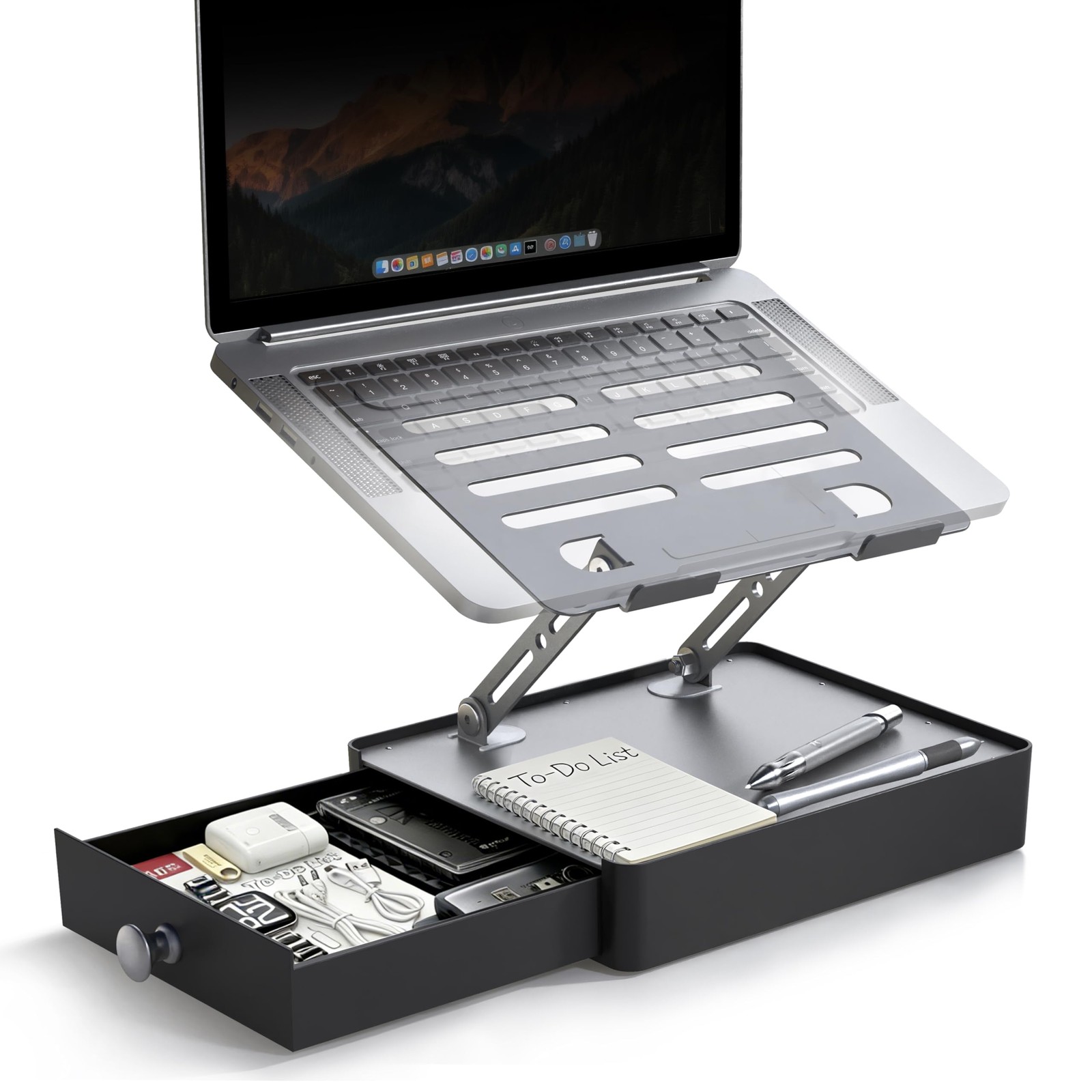YUMFUN Laptop Stand with Storage Drawer, Heavy-Duty Metal Laptop Riser for Desk,