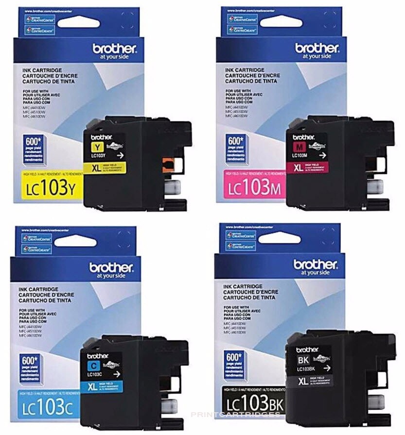 Genuine Brother LC103 Ink Set Black, Cyan, Magenta, Yellow LC103XL