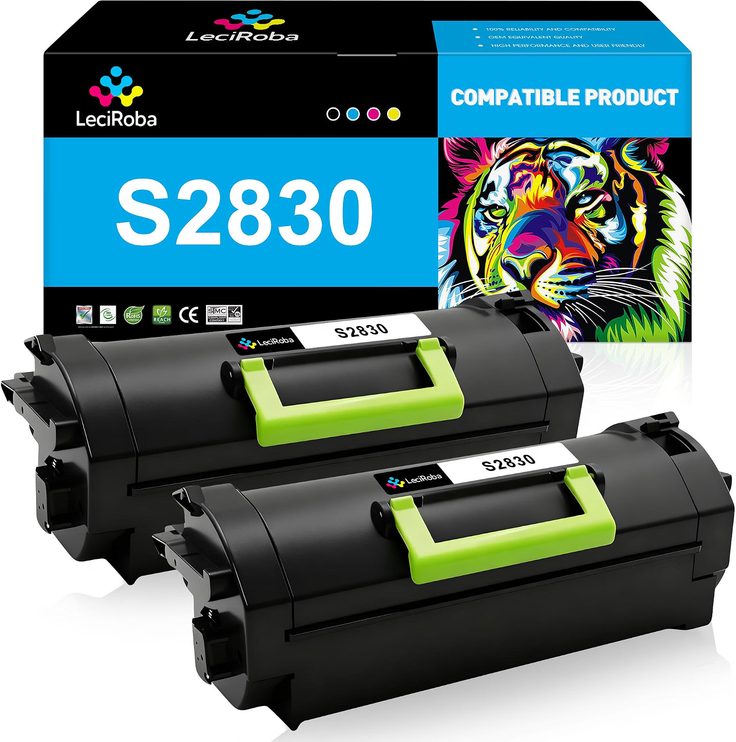 2-Pack Black Toner Cartridges LeciRoba S2830 Dell High Yield