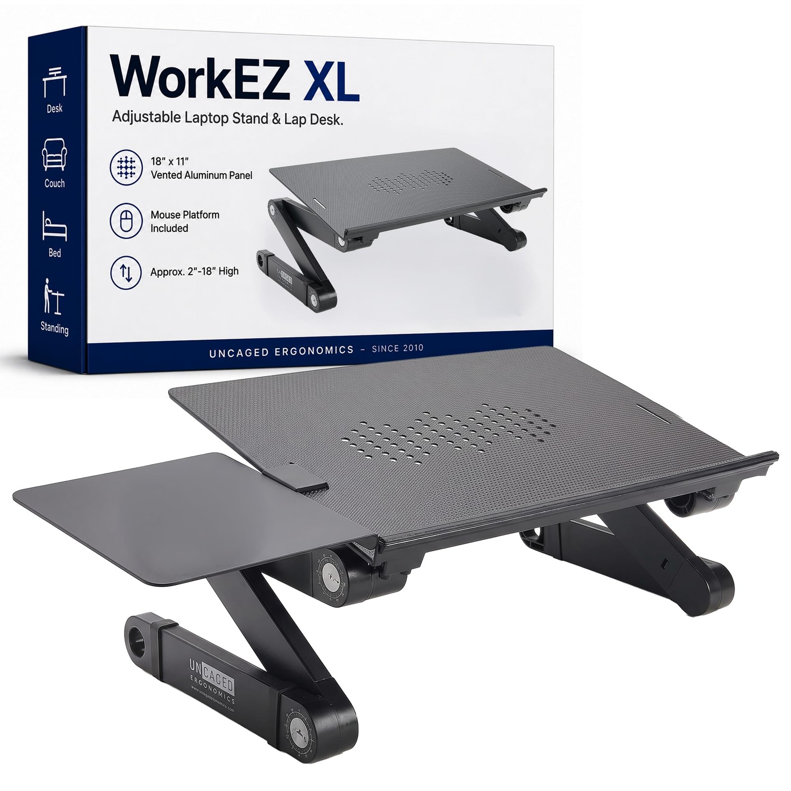 XL Adjustable Laptop Stand, Cooling Riser (Black)