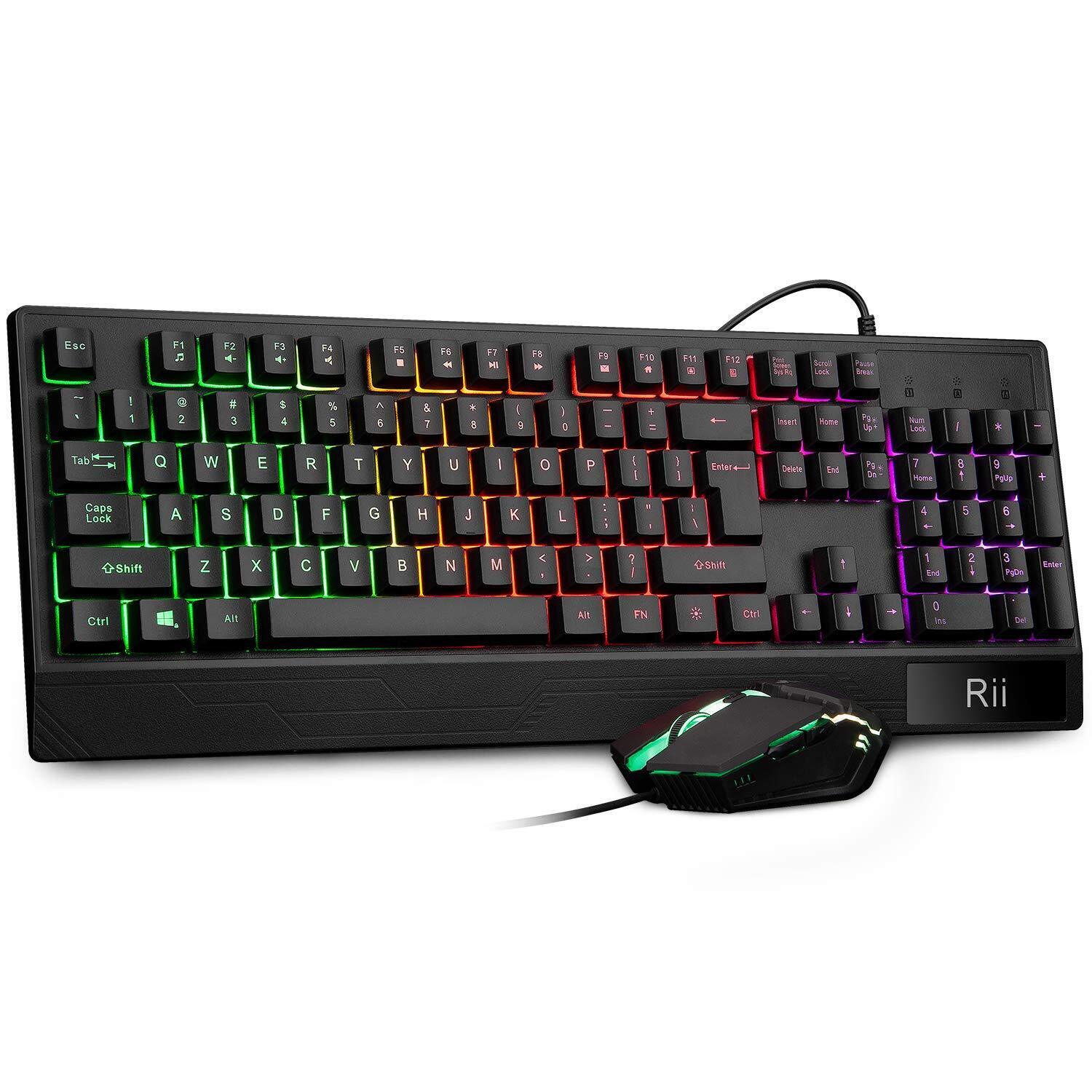Rii RK400 RGB Gaming Keyboard and Mouse Combo ,Wired Mechanical Feel 3-LED Backl