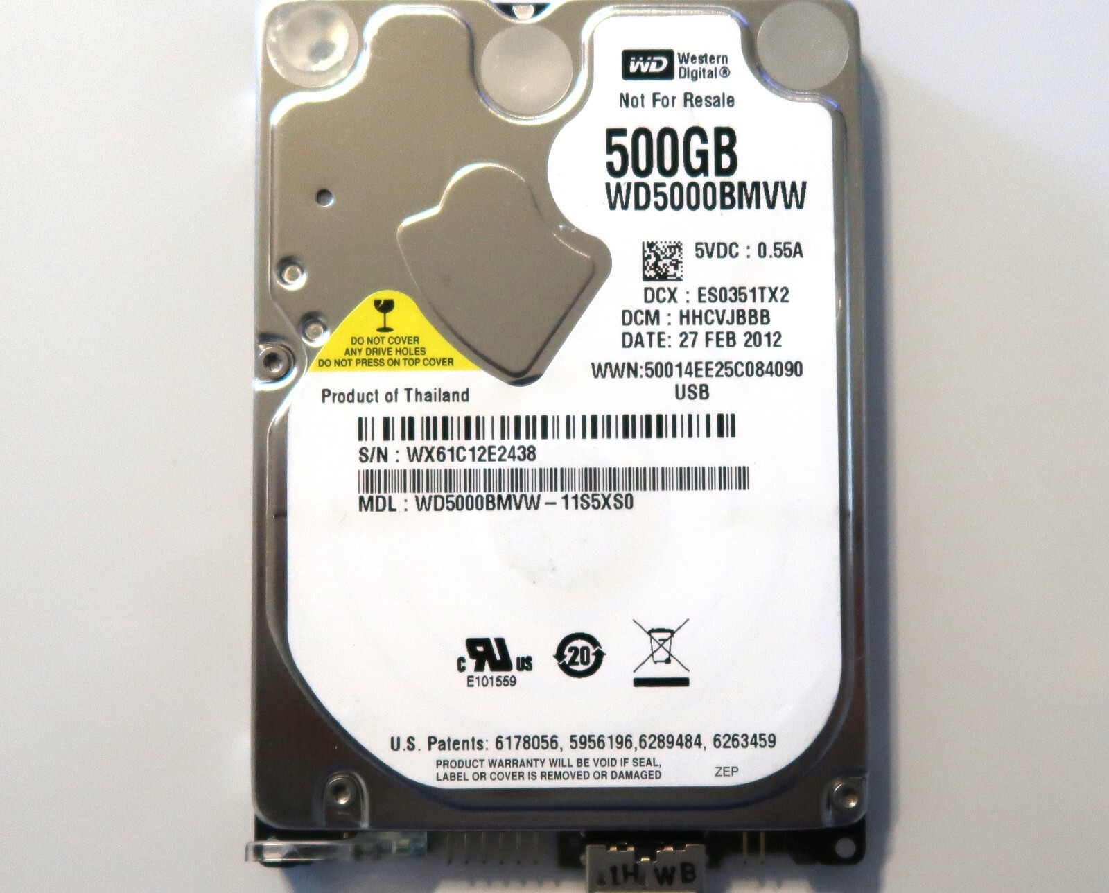 Western Digital WD5000BMVW-11S5XS0 HHCVJBBB (WX) Thailand 500gb USB FEB/2012