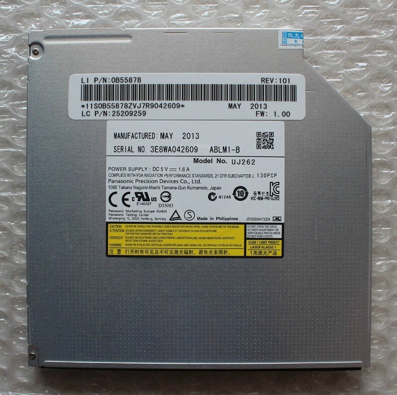 Panasonic UJ262 Blu-Ray Writer Burner & DVD+/-RW Optical SATA Drive Slim 9.5mm