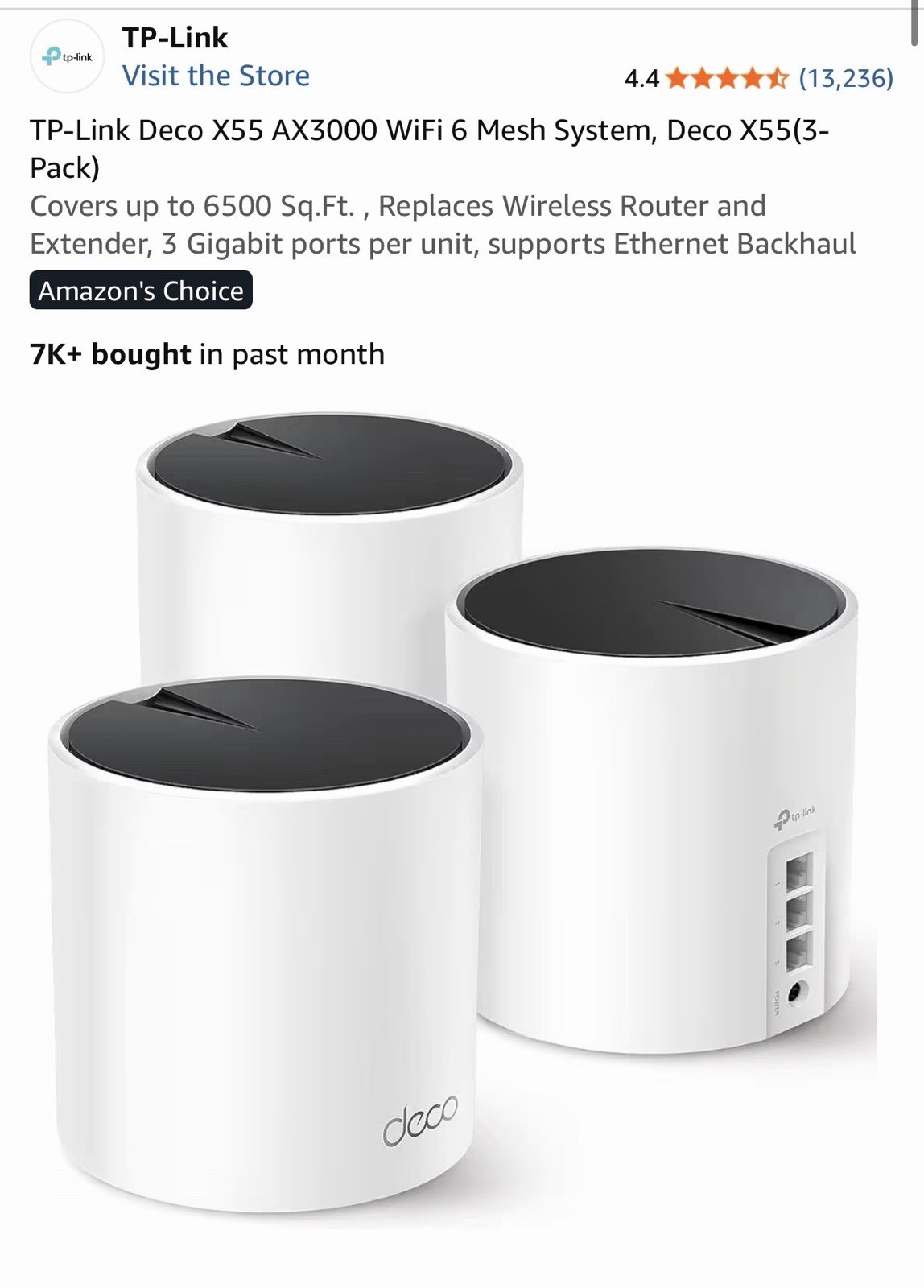 TP-Link Deco X55 AX3000 WiFi 6 Mesh System, 3-Pack